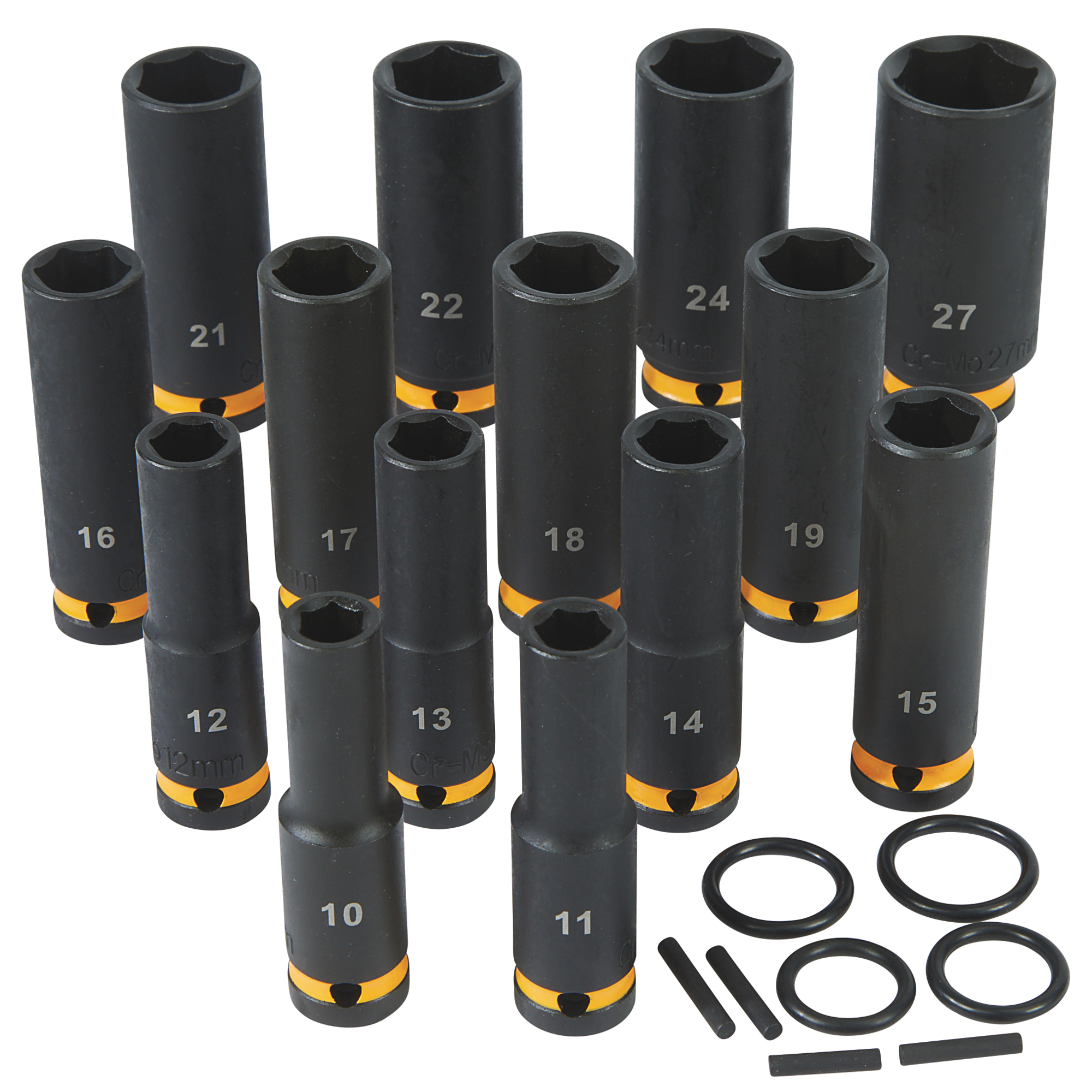 Set de dados de impacto profundos de 1/2 pulgadas Klutch, métrico, de cromo molibdeno, 14 piezas.
