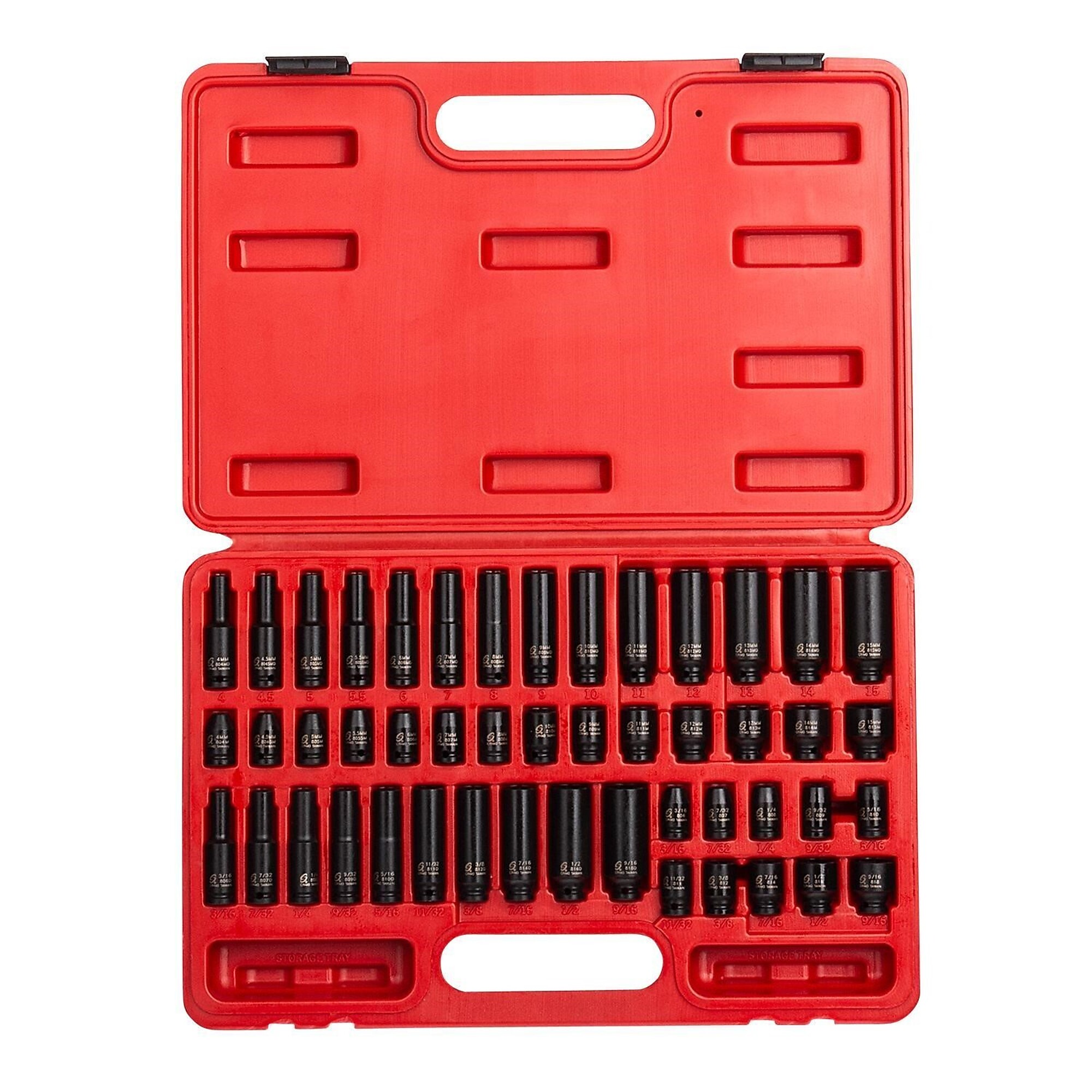 Juego de dados de impacto Sunex Tools - 1/4in SAE/Métrico, de 6 puntos, estándar/profundo, 48 piezas, Modelo# 1848