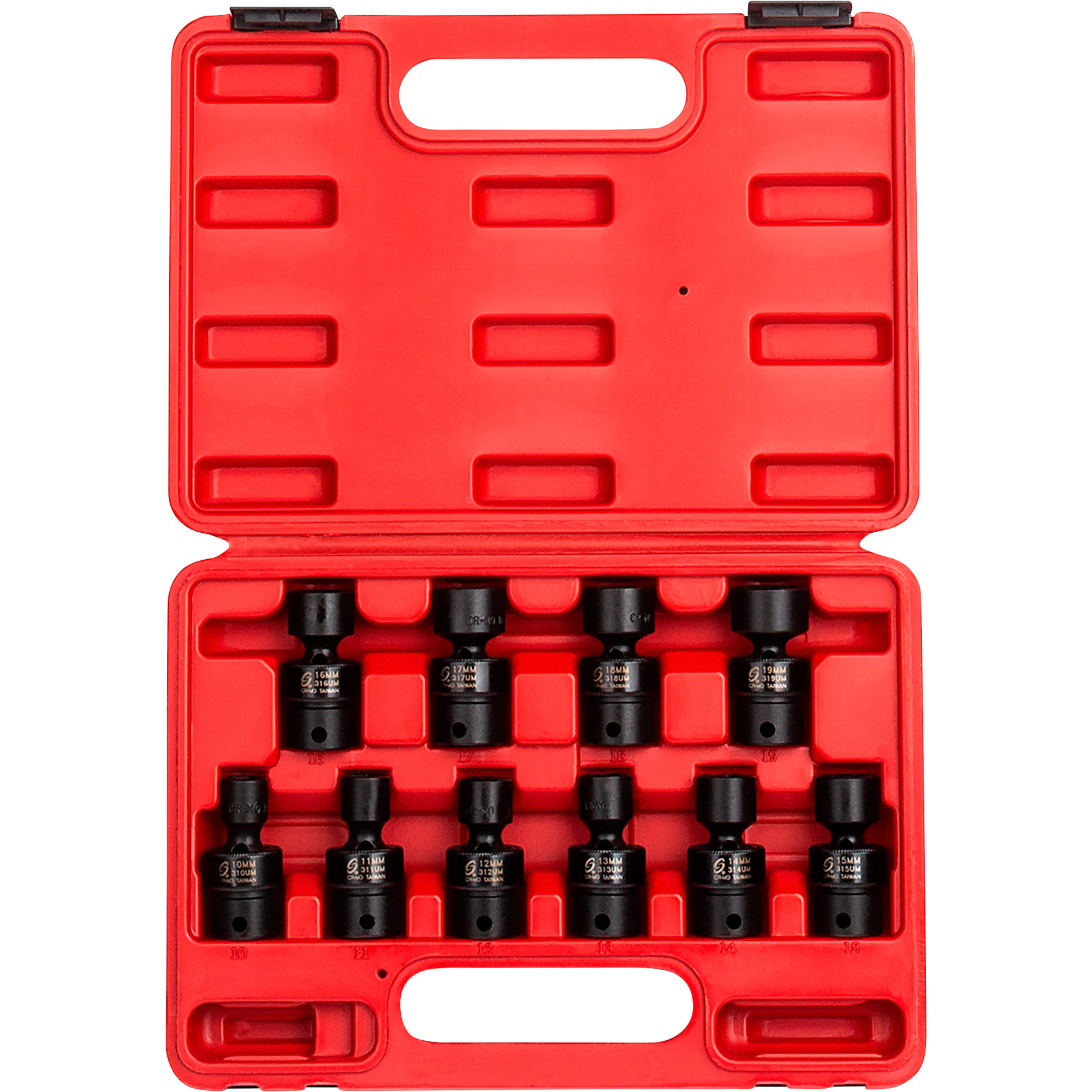 Juego de dados de impacto universales Sunex Tools - 10 piezas, 3/8 pulgadas de unidad, de 10mm a 19mm, acero cromo molibdeno, Modelo# 3657