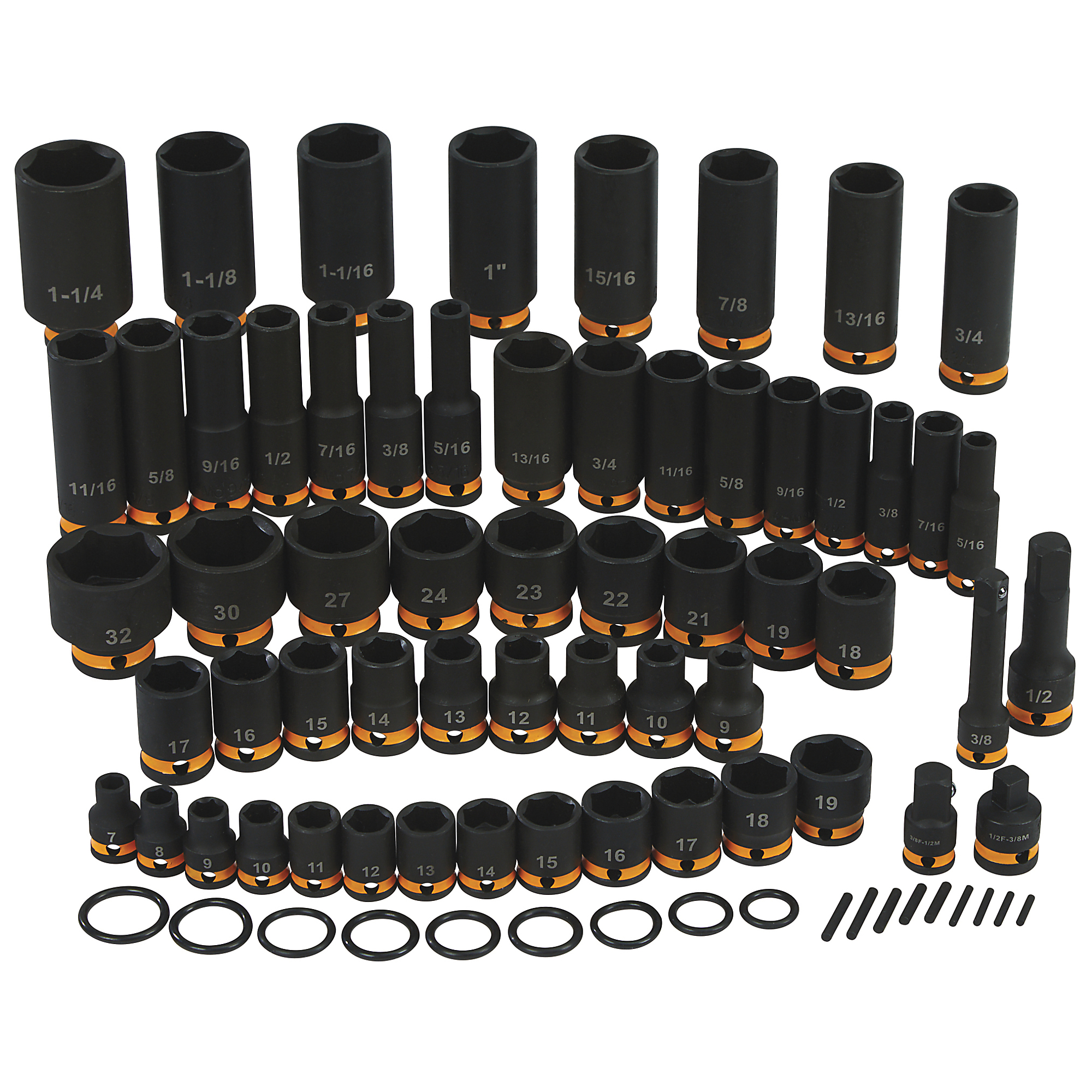 Set de dados de impacto cromo molibdeno Klutch de 3/8in. y 1/2in., SAE y métrico, 59 piezas