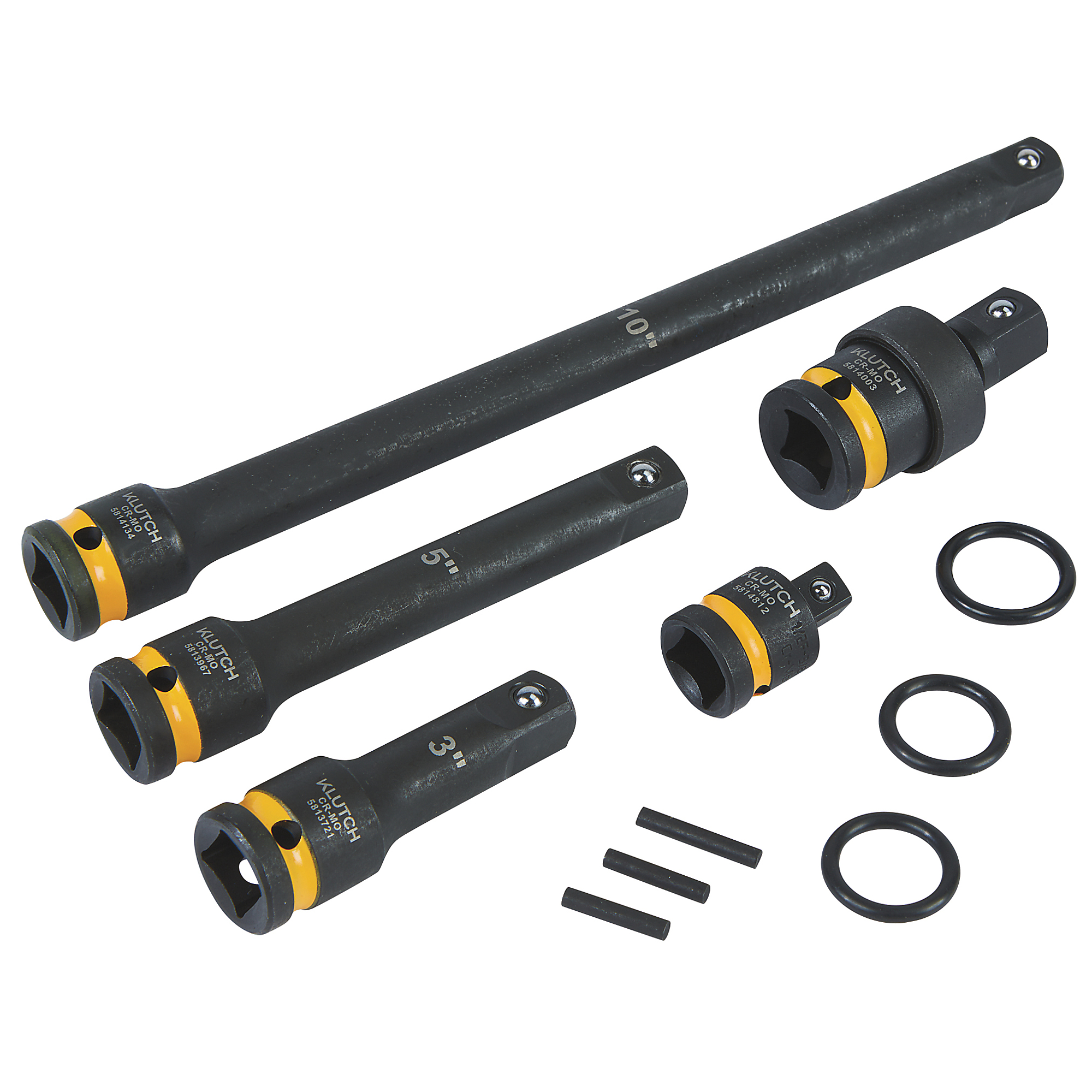 Extensiones, adaptadores y junta universal de acero de cromo molibdeno para Klutch de 1/2 pulgada, 5 piezas.