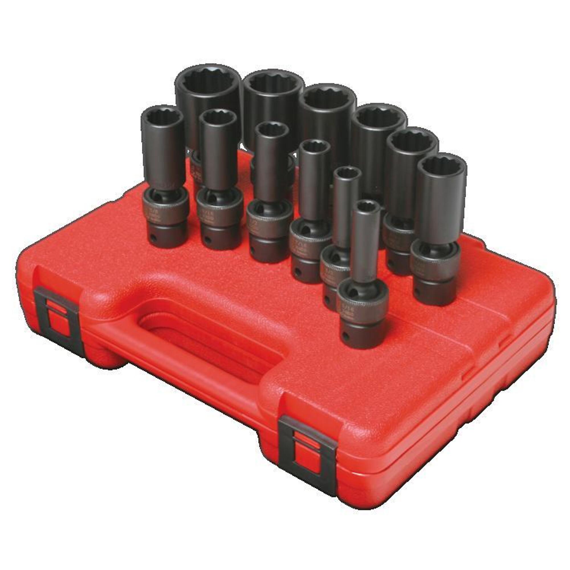Set de Llaves de Impacto Universales Profundas Sunex Tools SAE de 12 puntos - 3/8 pulgadas, 12 piezas, Acero de Aleación CR-MO, Modelo # 3677