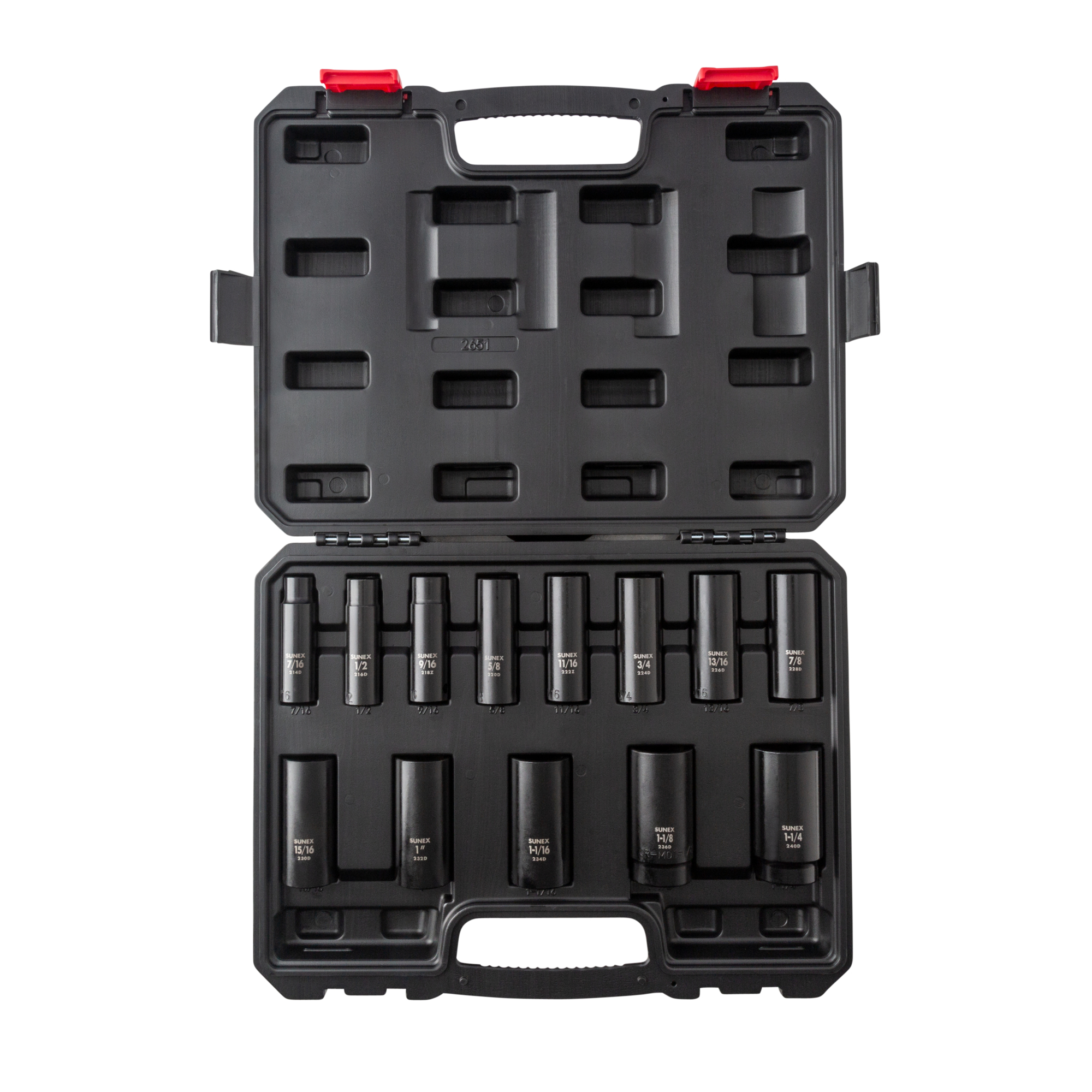 Juego de dados de impacto Sunex Tools 1/2in. Drive SAE 6-Point Deep - 13 piezas, acero de aleación CR-MO, Modelo# 2651