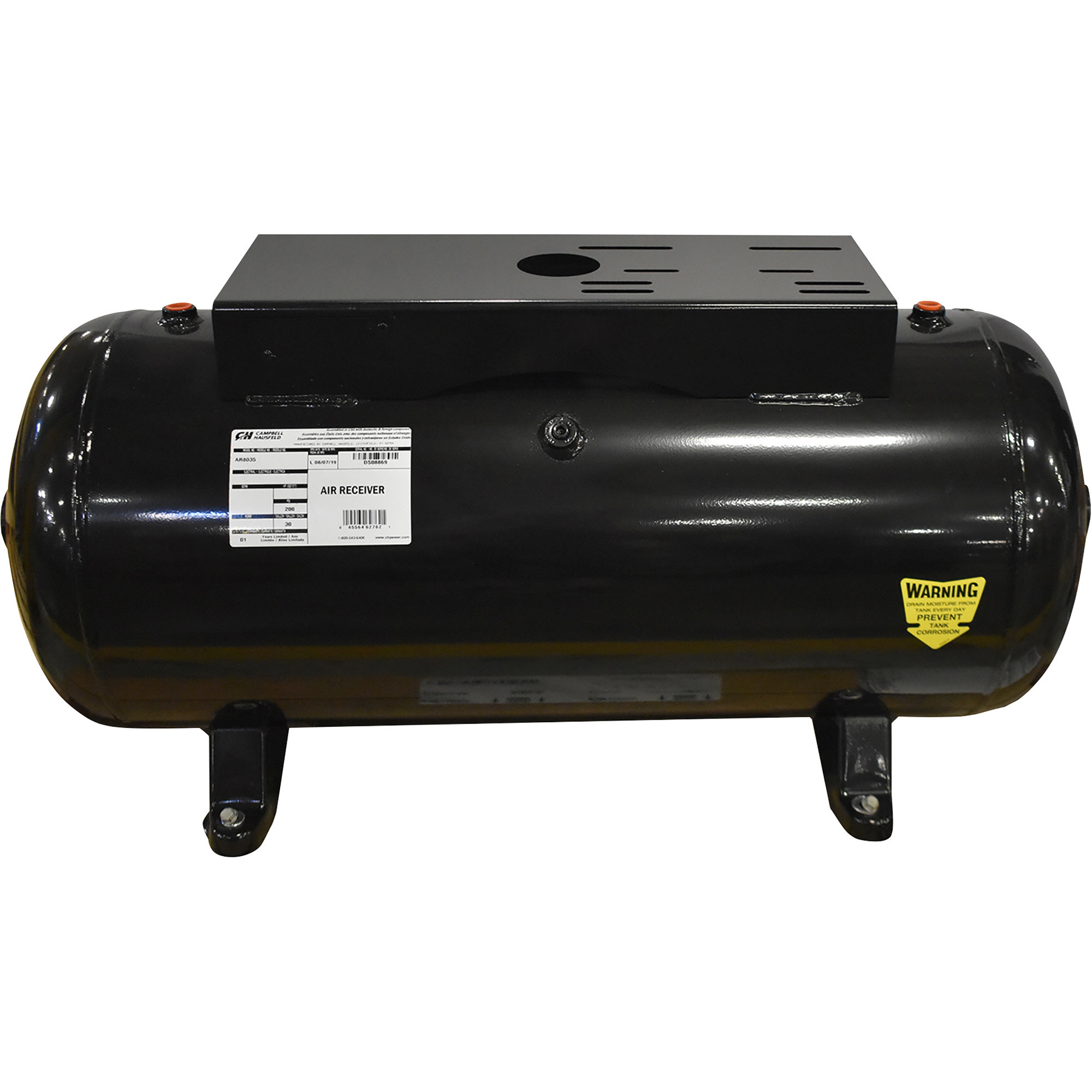 Tanque receptor para compresor de aire Campbell Hausfeld, 30 galones, horizontal, 200 PSI, Modelo# AR8035.