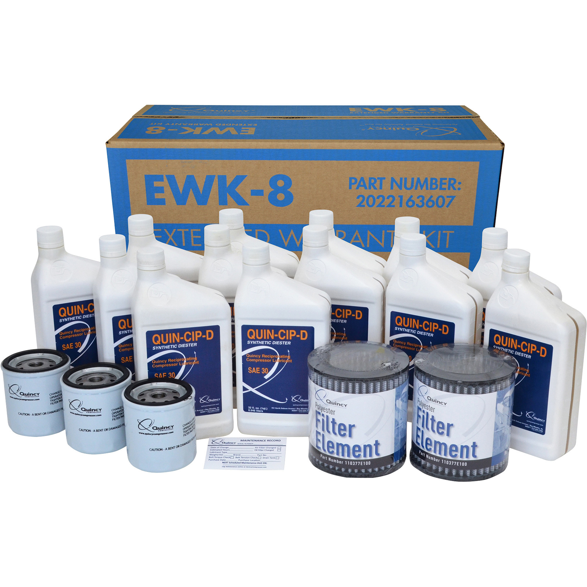 Kit de soporte y mantenimiento Quincy Extended Plus para compresores de 15 HP Quincy QP, Modelo# EWK-8