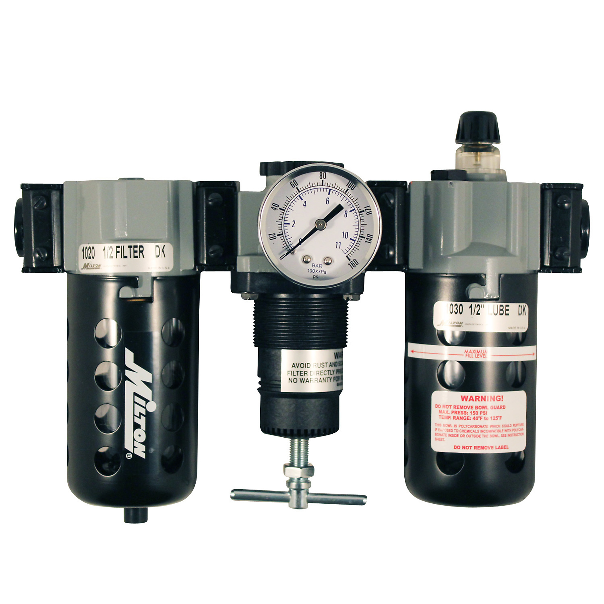 Bowl de Polietileno modular con filtro-regulador-lubricador Milton, Max. PSI 150, Modelo# 1106-1
