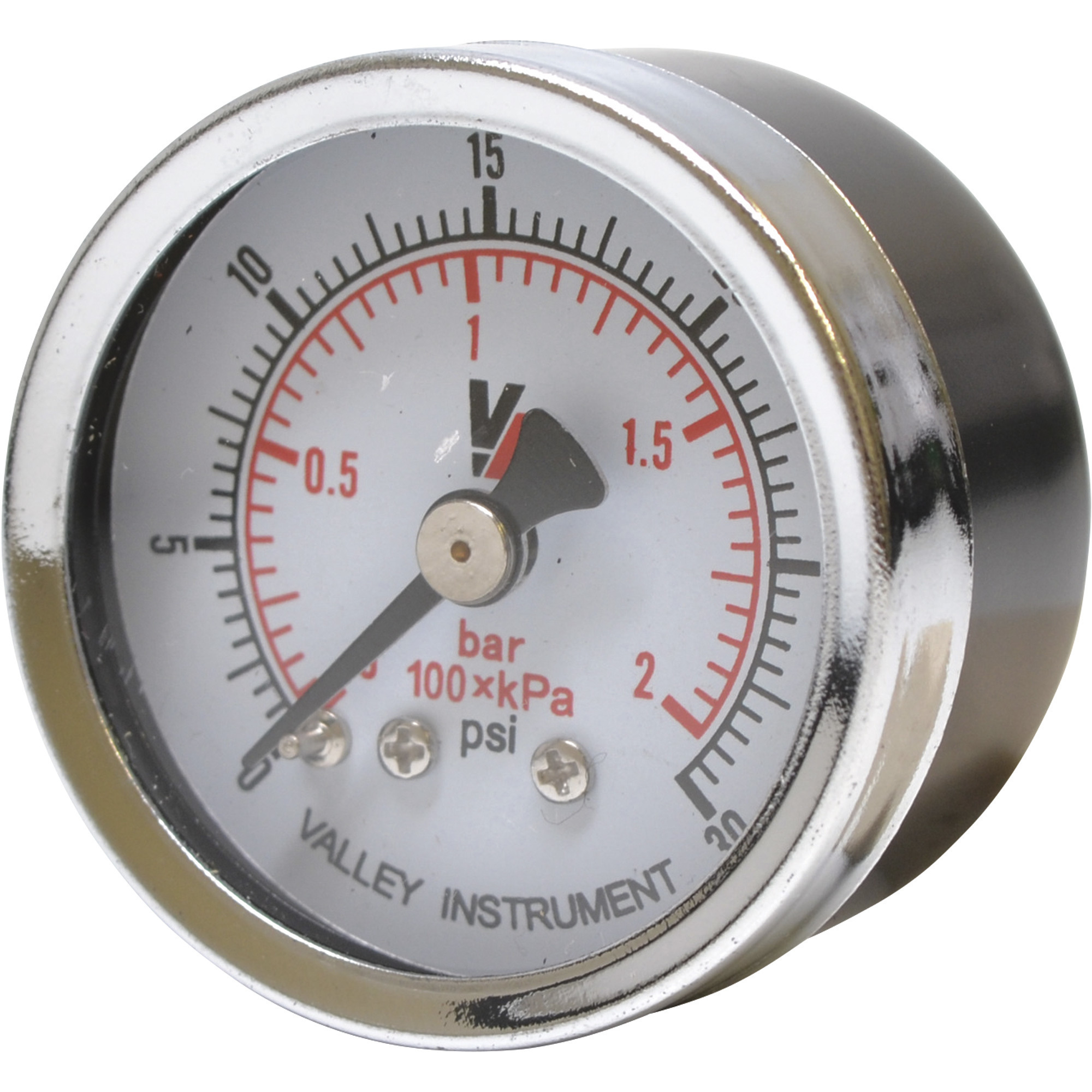 Manómetro de Valle Industries, Serie 20 1.5in. 30 PSI - Escala Dual, Montaje Trasero, Seco, Modelo# 0220DSB30