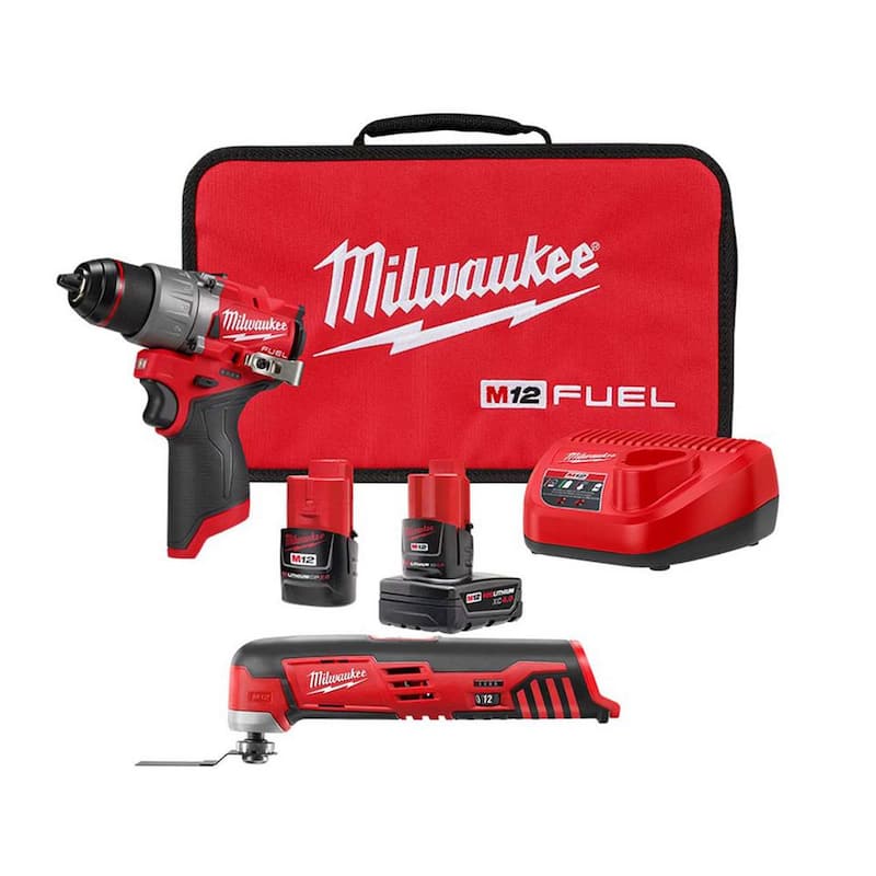 Milwaukee M12 FUEL Kit de taladro inalámbrico 1/2 pulgadas de 12 voltios de iones de litio sin escobillas con M12 Multi-Herramienta - 3403-22-2426-20