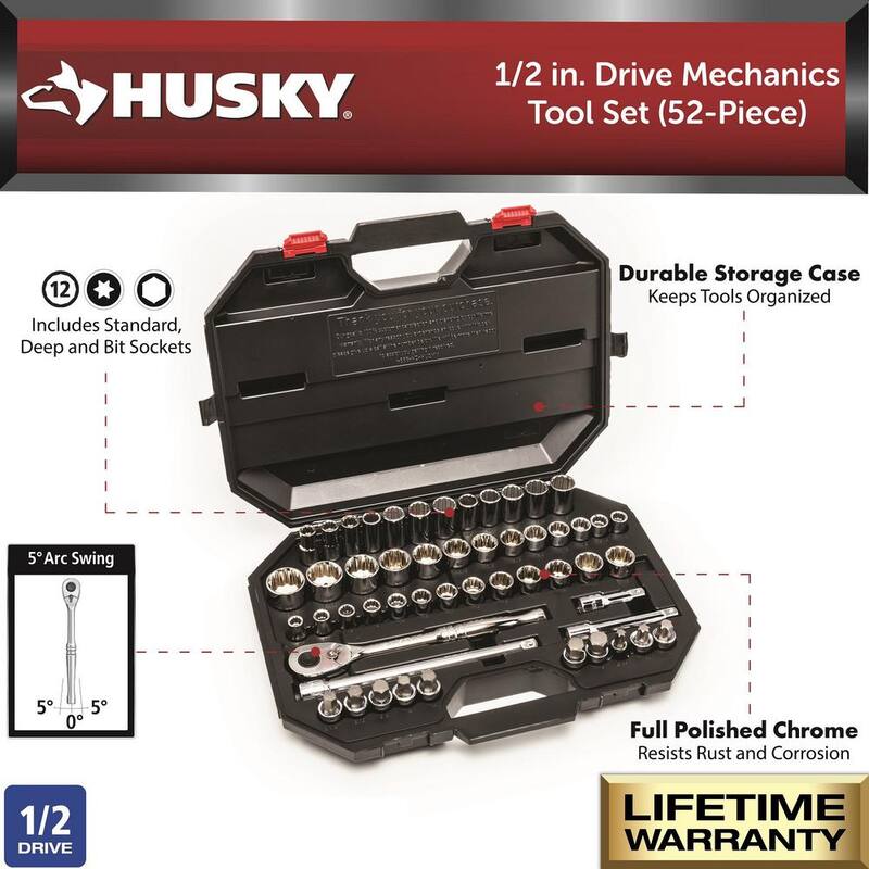 Juego de herramientas mecánicas Husky de 1/2 pulgadas (52 piezas) - H52MTS2D