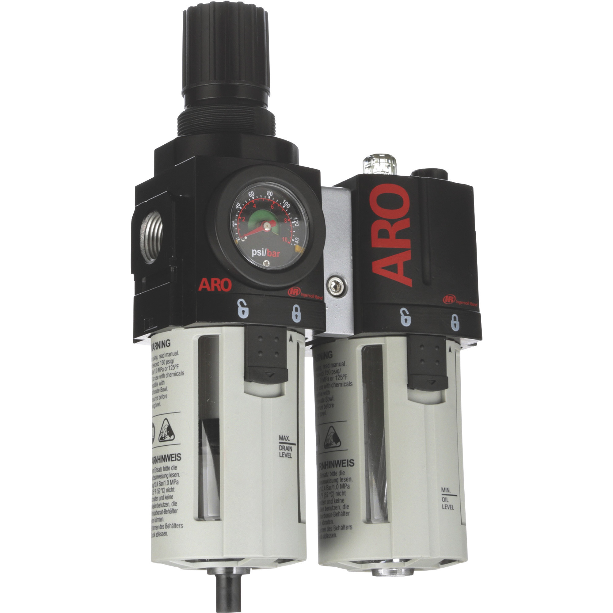 Accesorios para Sistema de Aire Comprimido Ingersoll Rand, Regulador/Filtro + Lubricador en línea, 1/2in. NPT (Hembra), 150 CFM, Modelo# C38341600VS.