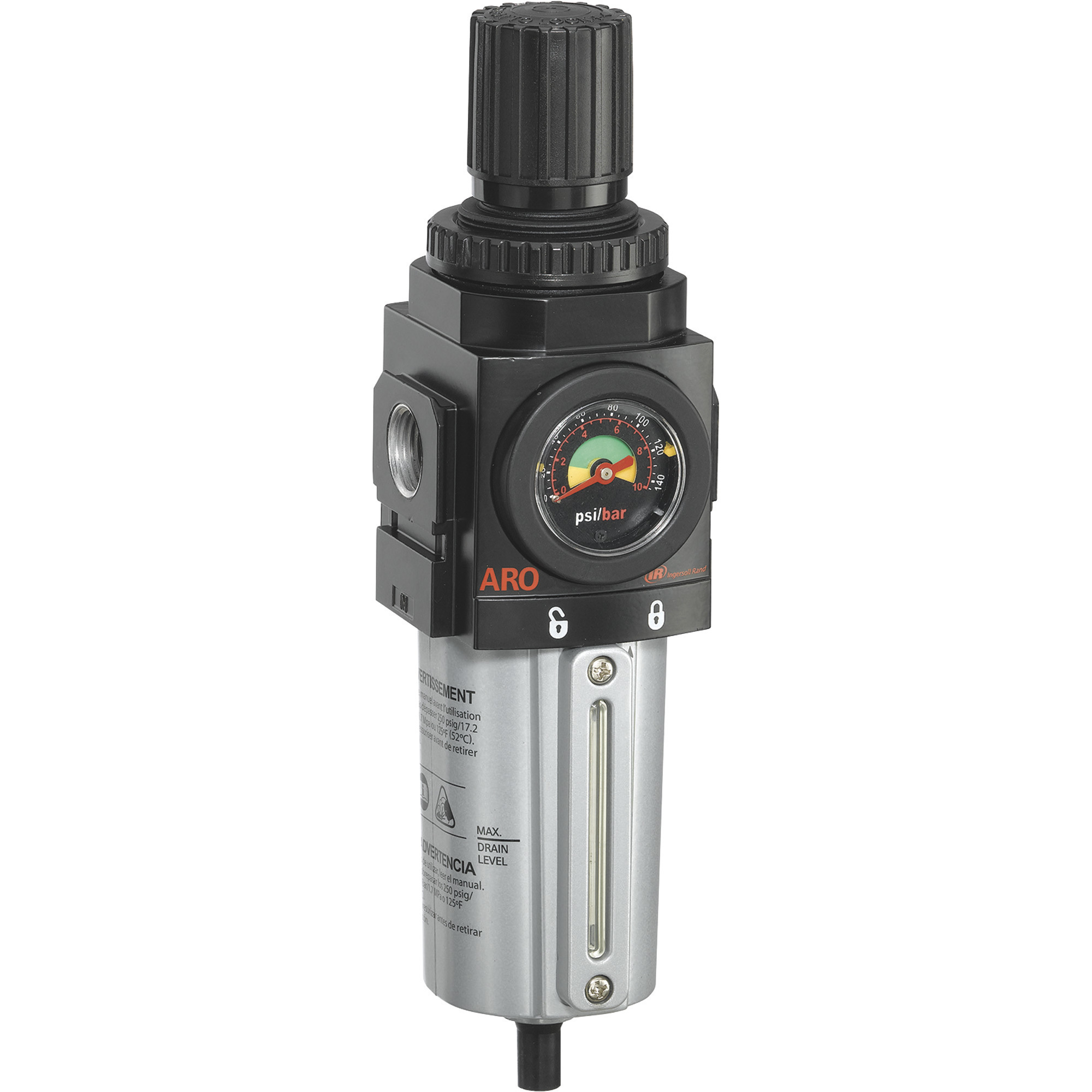Accesorios de sistema de aire combinado ARO Ingersoll Rand, 1/2 pulg., Filtro, Regulador, 172 CFM, Modelo# P39344600VS.