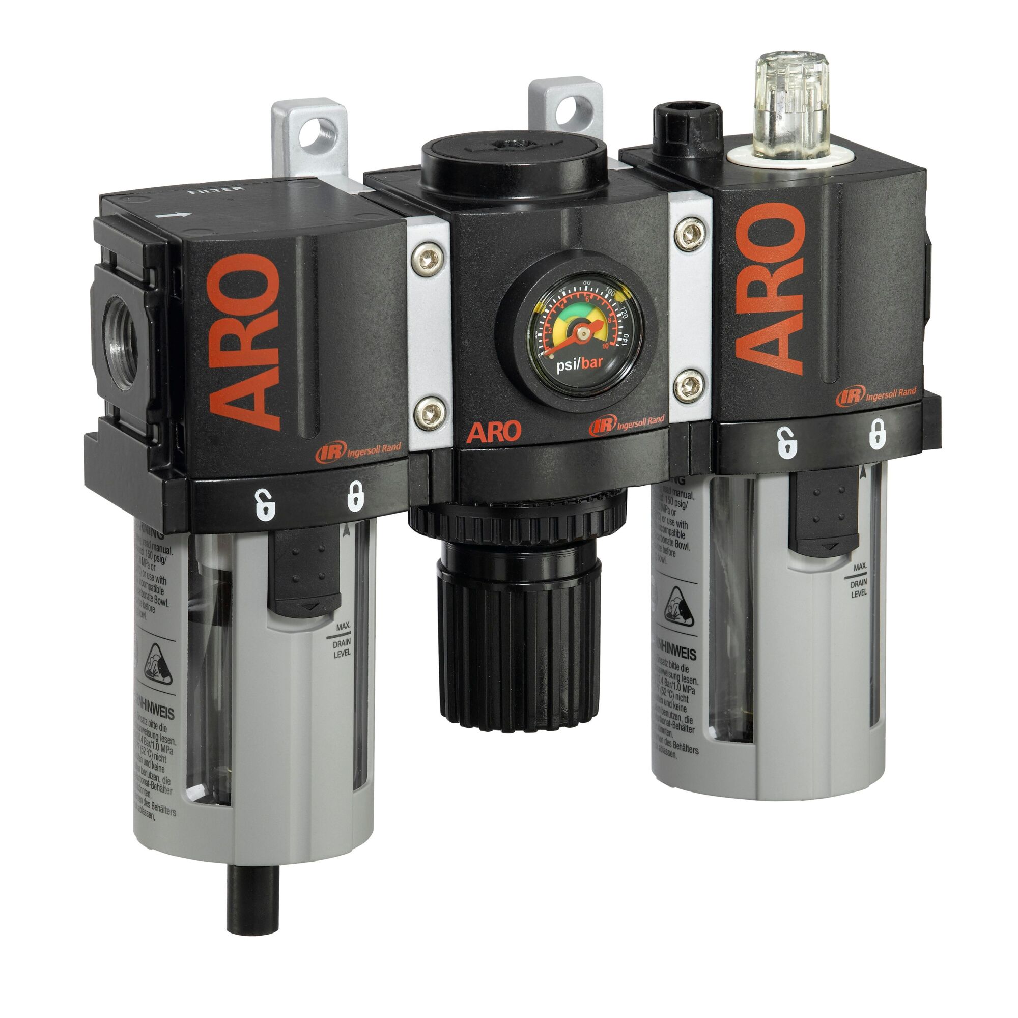 Combinación FRL de la Serie 1500, Modelo# C38221-800 de ARO Ingersoll Rand, 1/4 pulgadas.