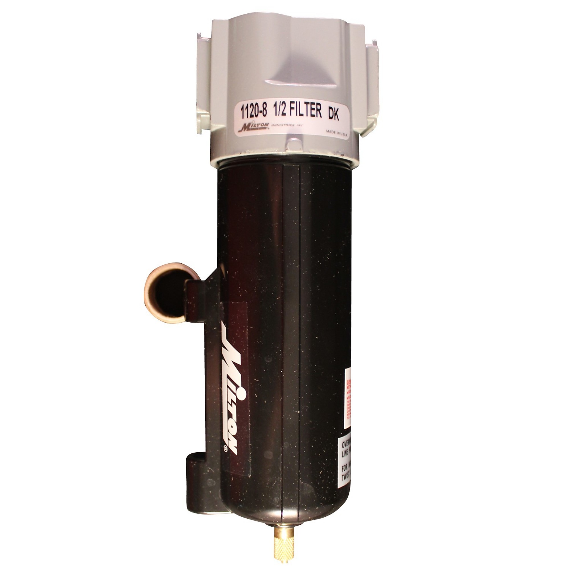 Filtro de recipiente metálico Milton Max con capacidad máxima de 250 PSI, modelo #1120-8