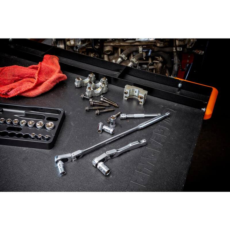 Juego de herramientas mecánicas GEARWRENCH 1/4 pulg. Drive 6-Point SAE/Métrica Slim Flex-Head Ratchet and Socket (55 piezas) - 81039