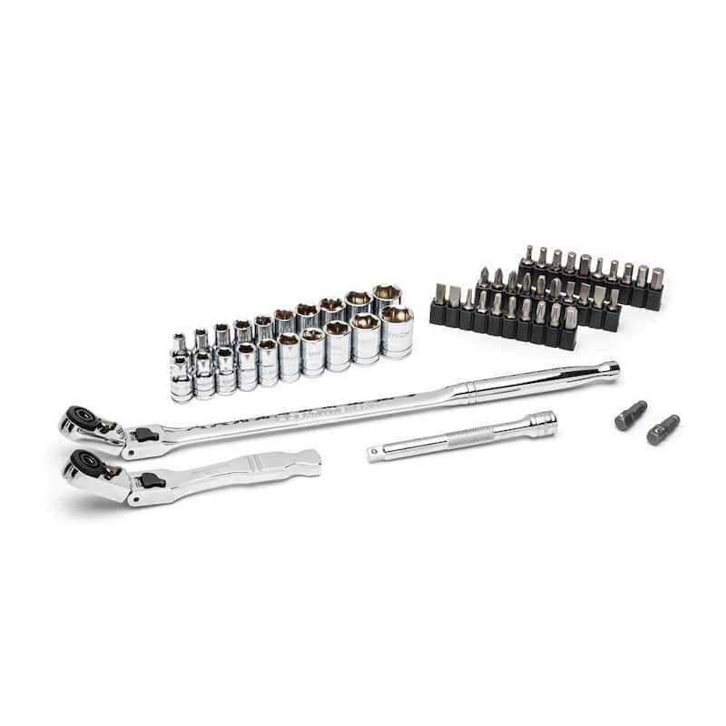 Juego de herramientas mecánicas GEARWRENCH 1/4 pulg. Drive 6-Point SAE/Métrica Slim Flex-Head Ratchet and Socket (55 piezas) - 81039