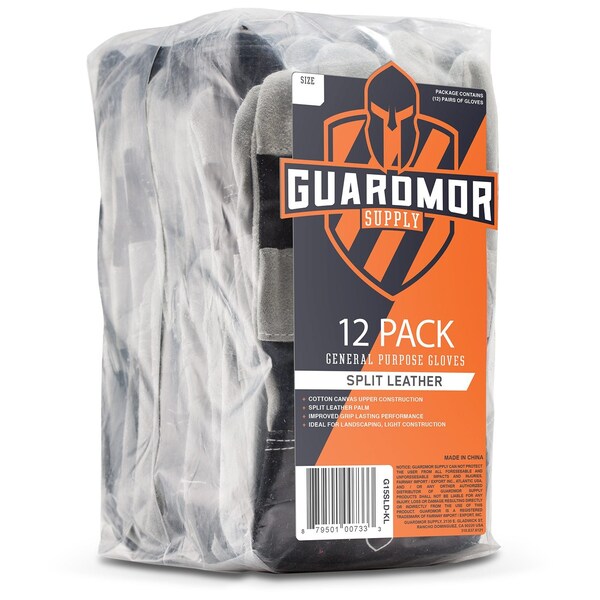 Guante de seguridad de cuero dividido con dorso negro tamaño grande - G15SLD-KL
