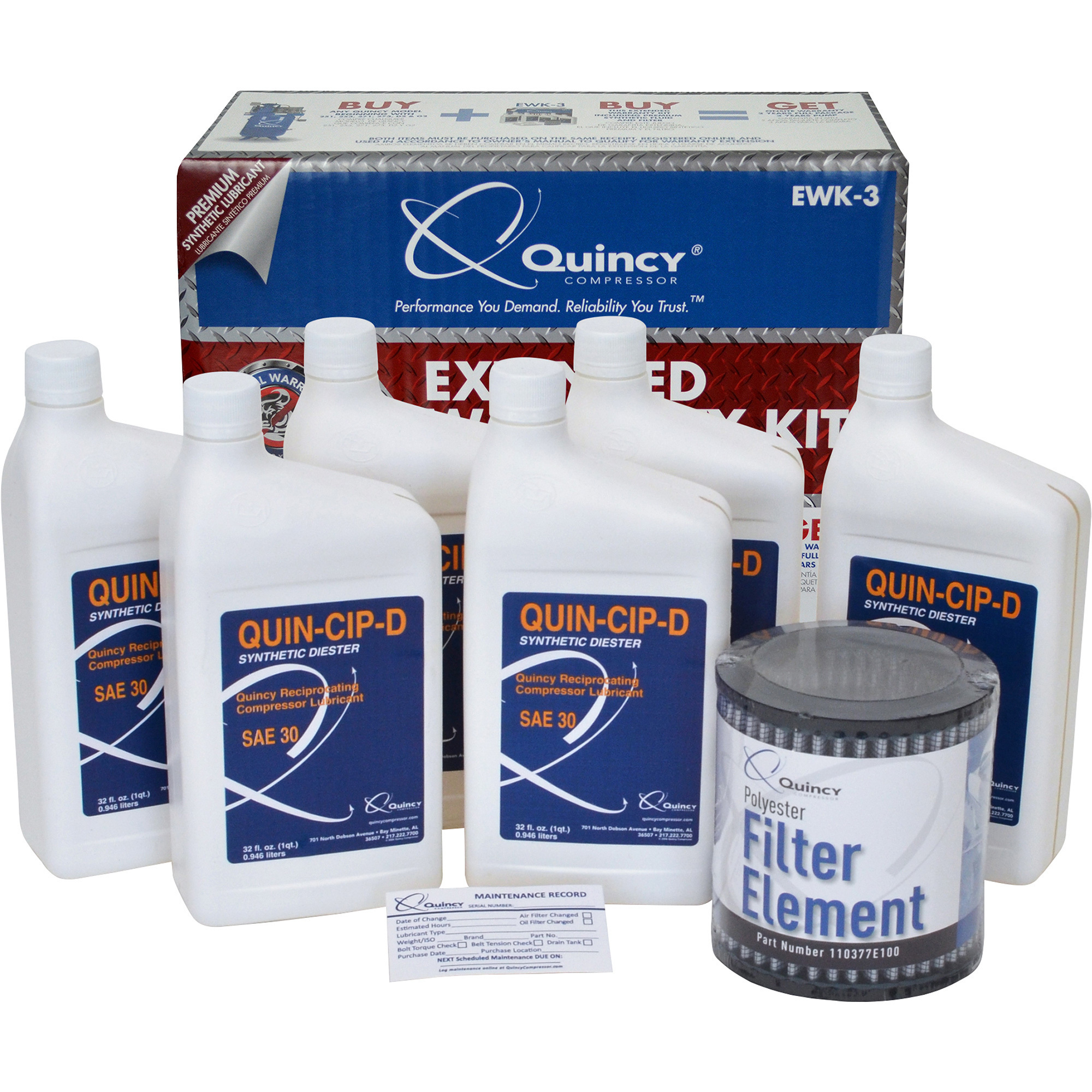 Kit de Soporte y Mantenimiento Extendido Quincy para Compresores de Aire Quincy QT-5 y QT-7.5, Modelo# EWK-3