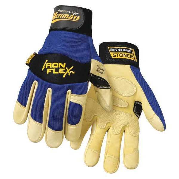 Guantes de mecánico Steiner, M, beige/azul, Spandex omni-direccional con protector de nudillos de neopreno - 0914-M