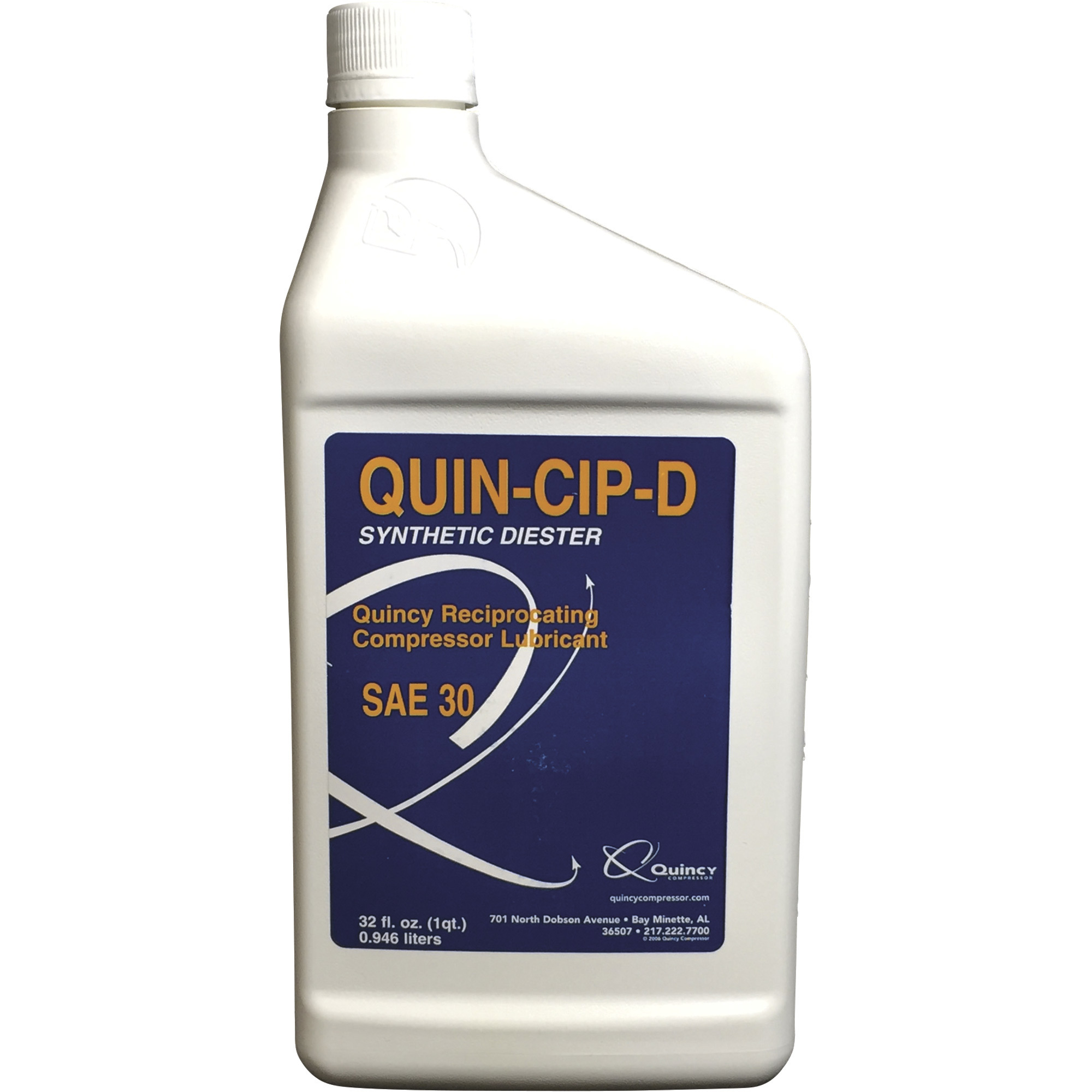 Aceite para compresor de aire Quincy Quin-Cip, D 30W, aceite sintético, cuarto de galón, Modelo # 115468Q.