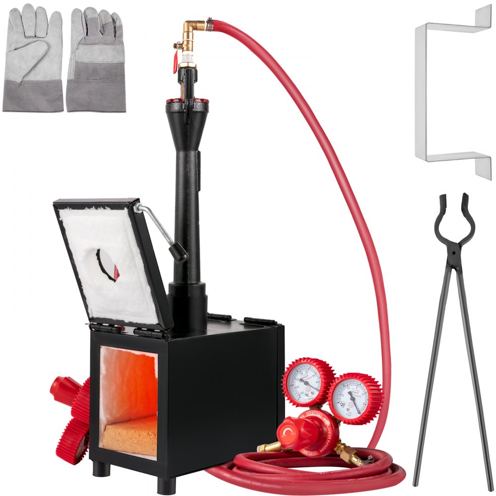 VEVOR Propane Knife Forge, Blacksmithing Forge with Single Burner, Portable Propane Forge with Two Durable Doors, Large Capacity Farrier Forge, Square Propane Burner Forge for Knife and Tool Making - QTDZ180000BTU90PHV0