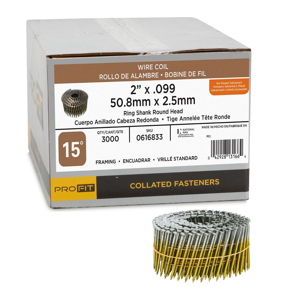 Clavos galvanizados en anillo de 0.099 in - Calibre 15 - Ángulo de 15 grados, para revestimiento. 3000 por caja.