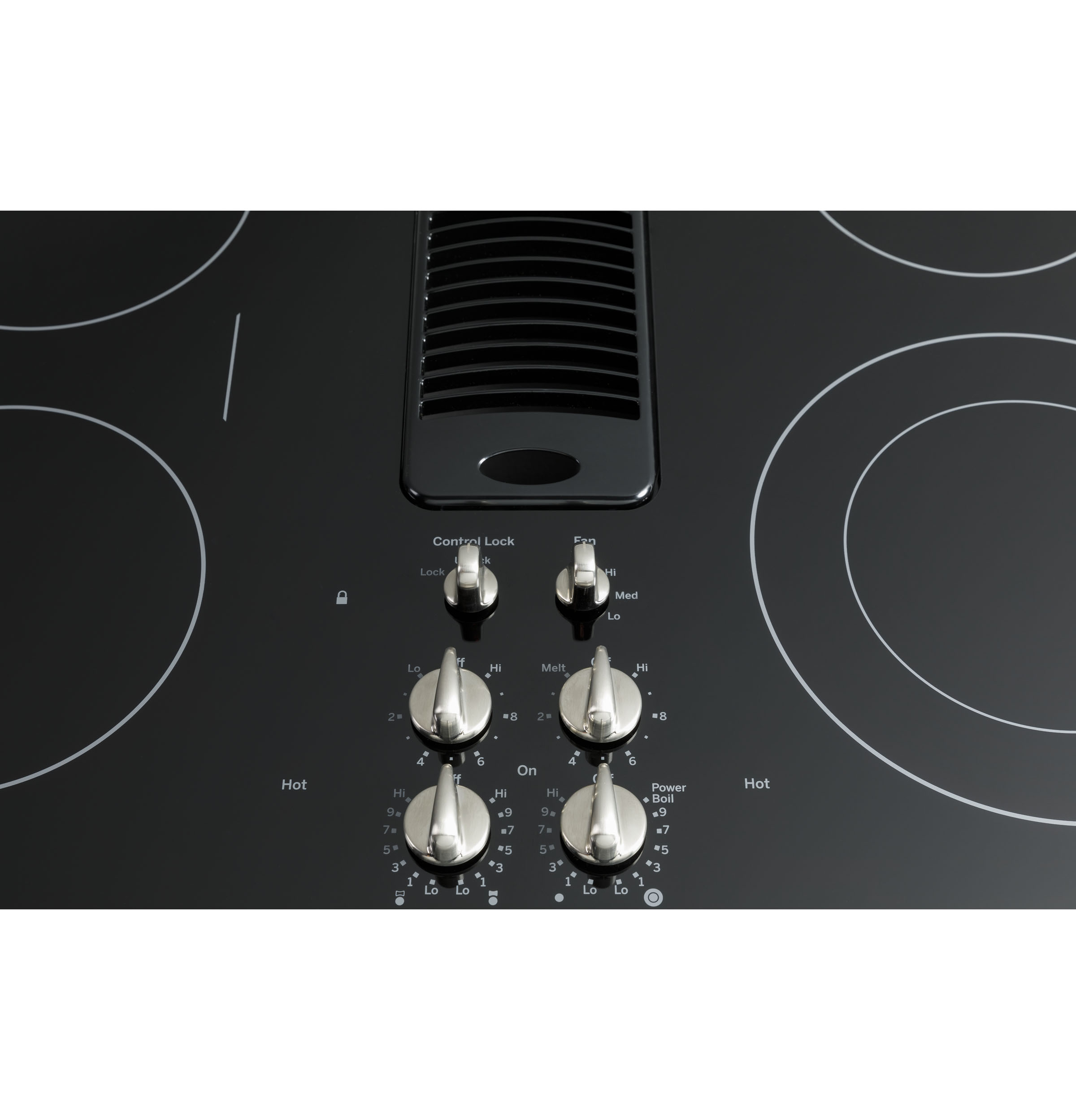 Cubierta de cocina eléctrica de acero inoxidable con superficie lisa de 30 pulgadas y 4 quemadores de perfil GE Profile con sistema de escape descendente y elemento puente PP9830SRSS