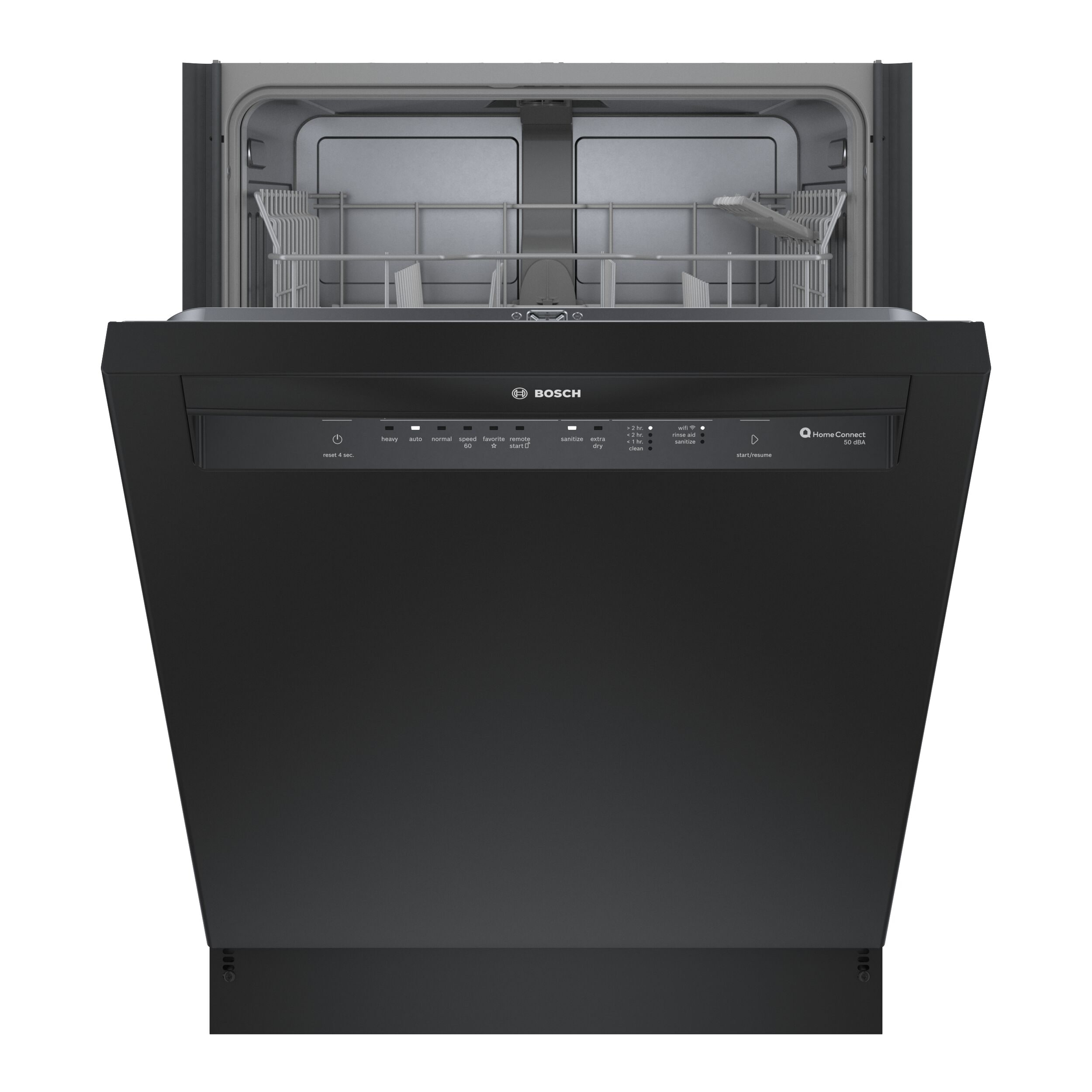 Lavavajillas empotrado Bosch Serie 100 de 24 pulgadas con control frontal (Negro), nivel de sonido muy tranquilo de 50 decibeles SHE3AEM6N.