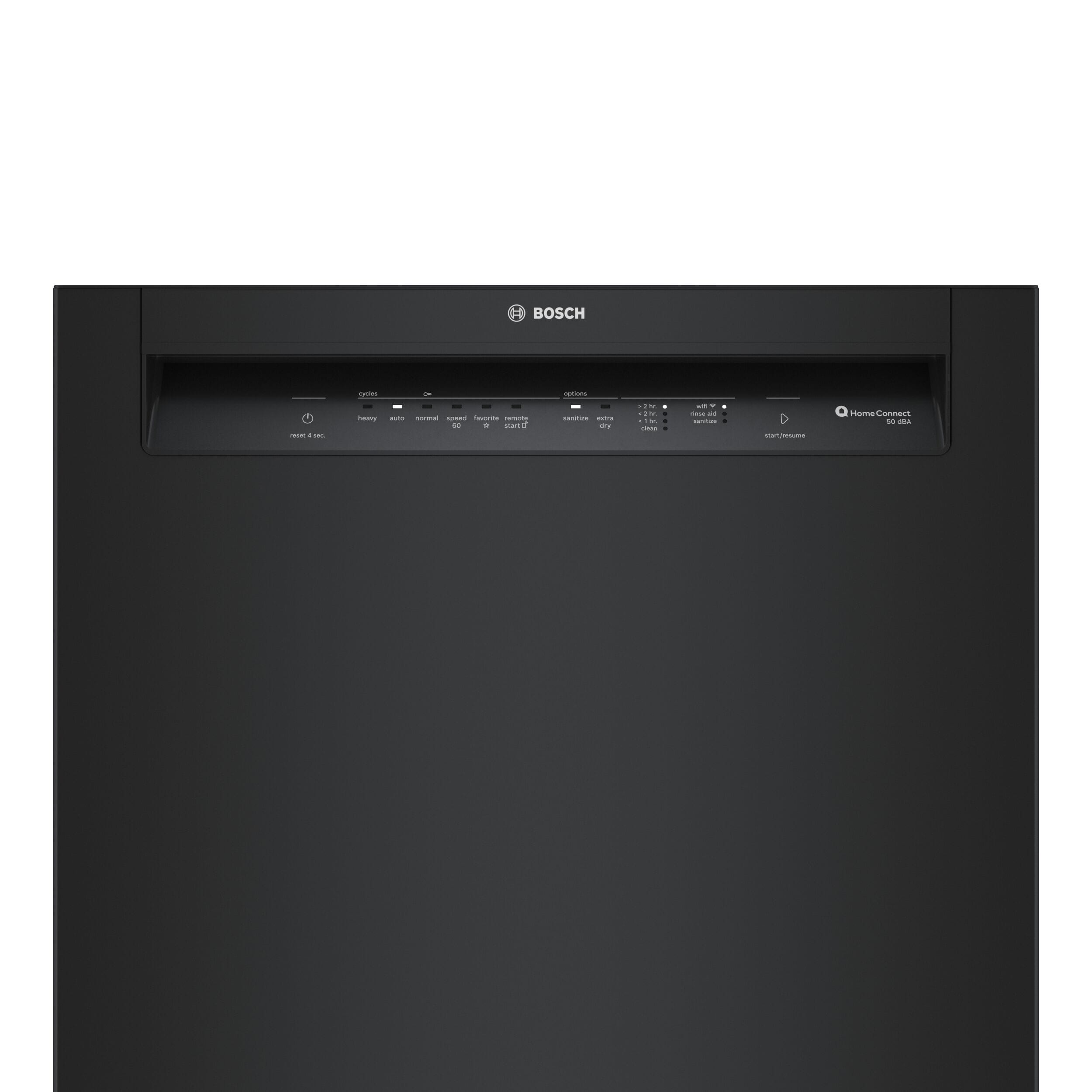 Lavavajillas empotrado Bosch Serie 100 de 24 pulgadas con control frontal (Negro), nivel de sonido muy tranquilo de 50 decibeles SHE3AEM6N.