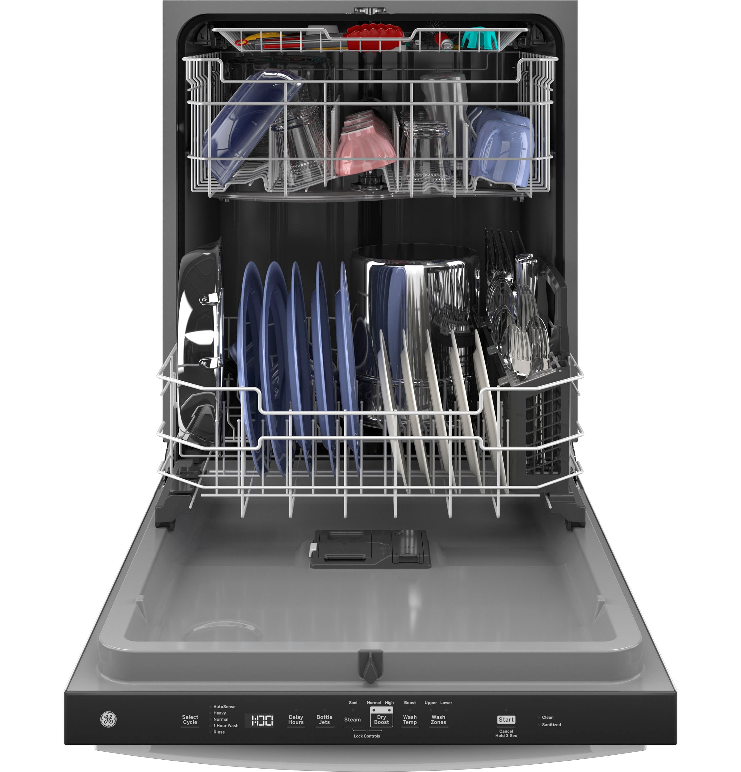 Lavavajillas Empotrado con Control Superior de 24 pulgadas y Tercer Rack (Blanco) con tecnología GE Dry Boost, nivel de sonido muy silencioso de 50 decibeles y certificación de eficiencia energética ENERGY STAR - Modelo GDT630PGRWW