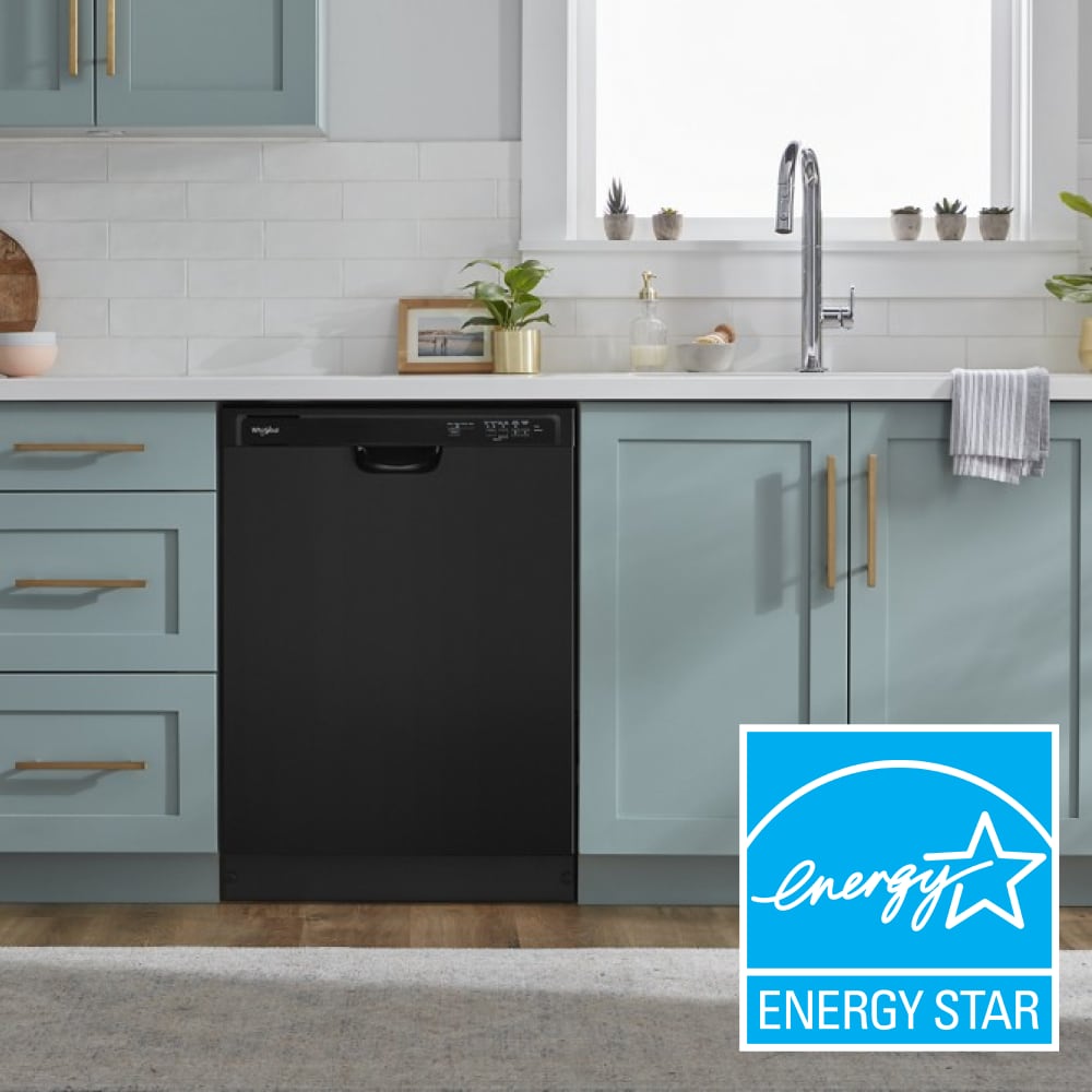 Lavavajillas Empotrado de Control Frontal de 24 pulgadas (Negro) ENERGY STAR, Nivel de Sonido Estándar de 57 Decibeles WDF341PAPB