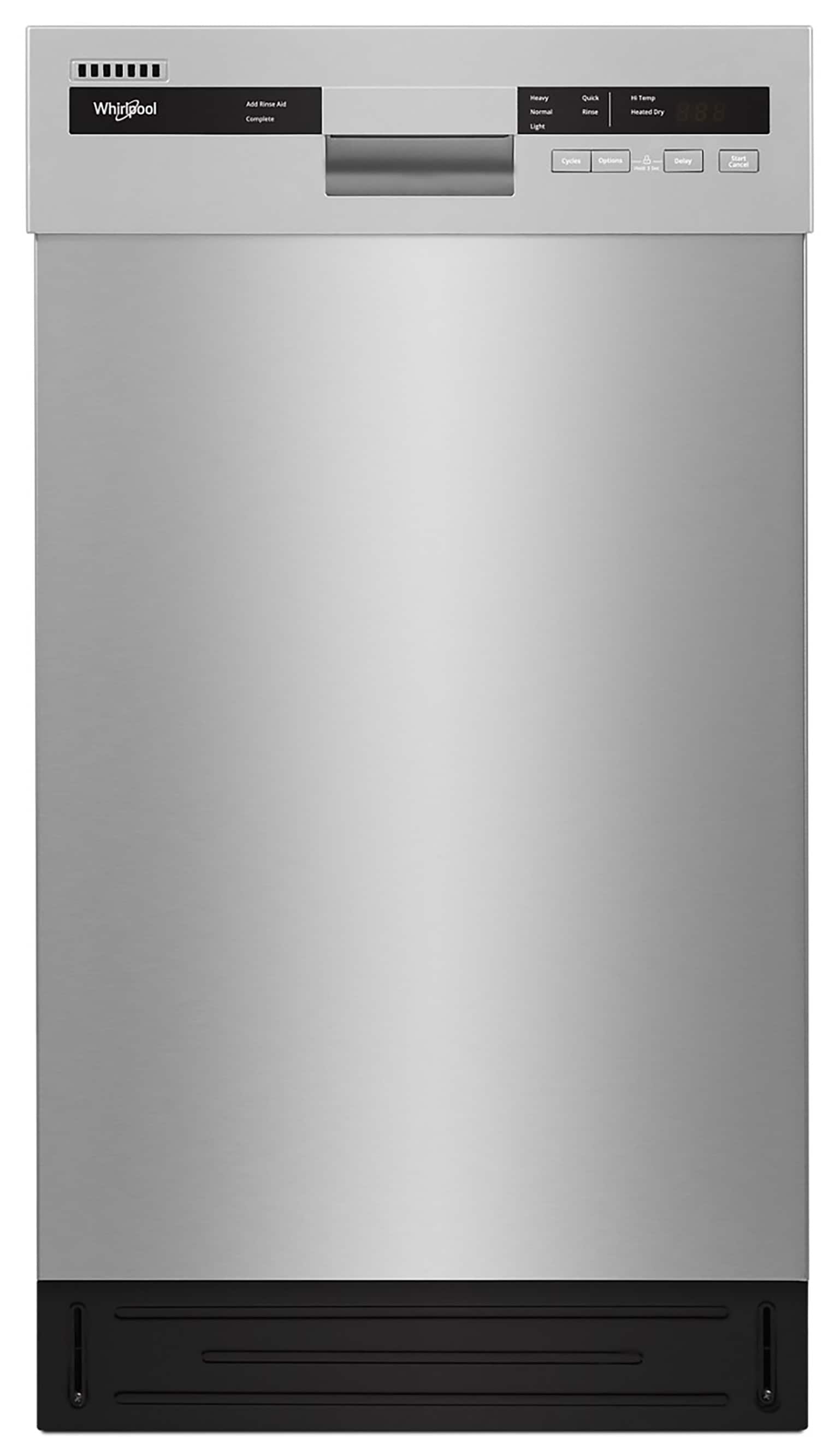 Lavavajillas empotrado Whirlpool de 18 pulgadas con controles frontales (Acero inoxidable monocrómico) certificado ENERGY STAR, nivel de ruido muy silencioso de 50 decibeles WDPS5118PM