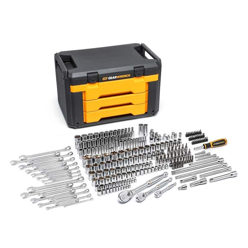 SET DE HERRAMIENTAS MECÁNICAS GEARWRENCH de 1/4 in., 3/8 in. y 1/2 in. Con Punta de 6 Puntas SAE/Métricas en Caja de Almacenamiento de 3 Cajones (243 Piezas) - 80966
