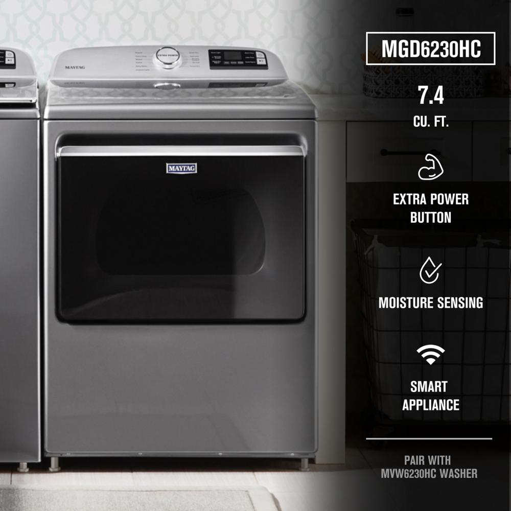 Secadora de gas Maytag Smart Capable de 7.4 pies cúbicos, compatible con tecnología inteligente (Slate Metálico) MGD6230HC