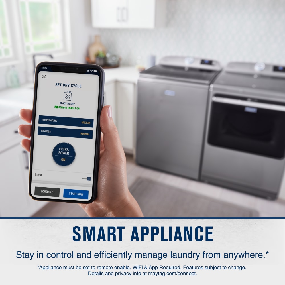 Secadora de gas Maytag Smart Capable de 7.4 pies cúbicos con ciclo de vapor y compatible con dispositivos inteligentes (Slate Metálico) Certificada por Energy Star MGD7230HC.