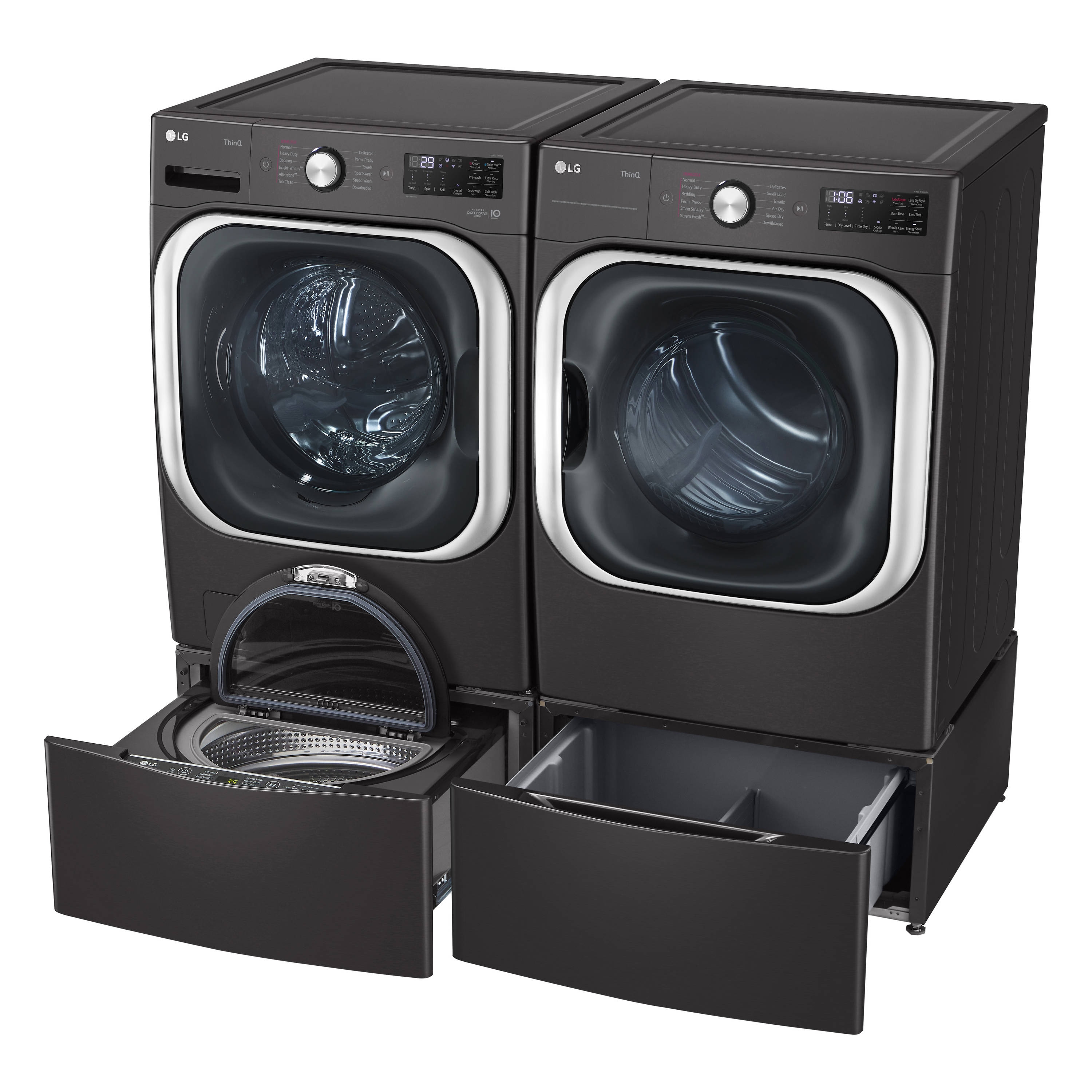 Secadora eléctrica ventila apilable con ciclo de vapor TurboSteam de 9 pies cúbicos en acero negro con certificación Energy Star DLEX8900B de LG