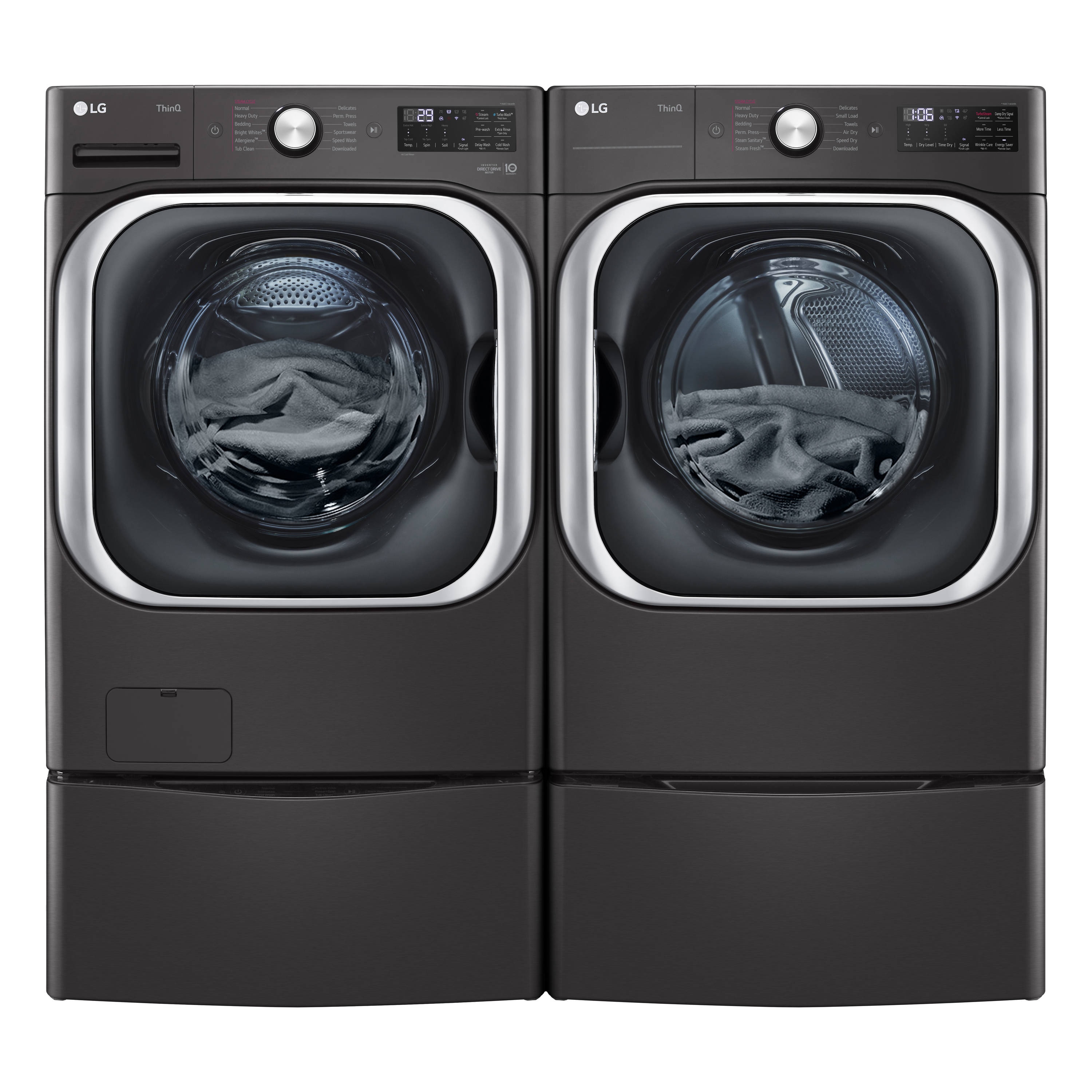 Secadora eléctrica ventila apilable con ciclo de vapor TurboSteam de 9 pies cúbicos en acero negro con certificación Energy Star DLEX8900B de LG