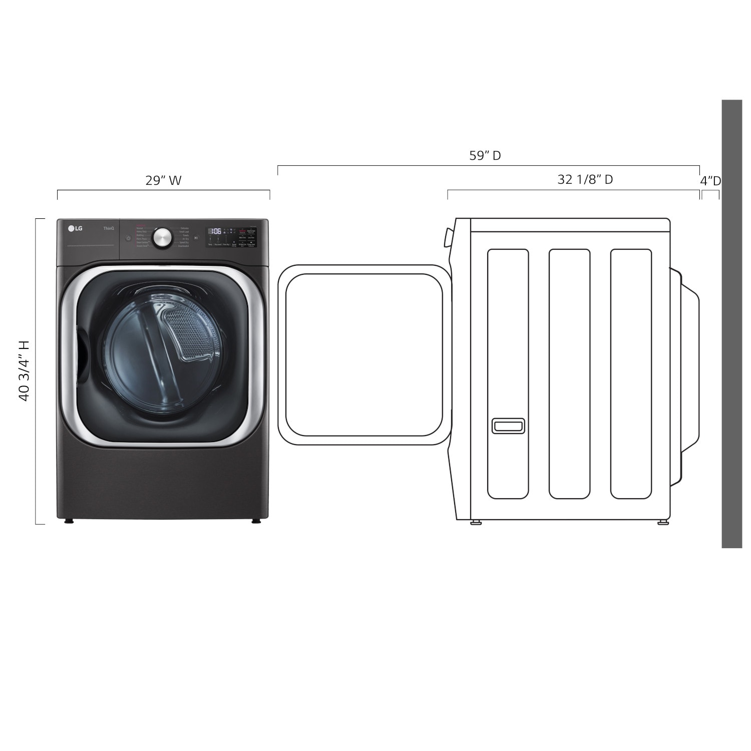 Secadora eléctrica ventila apilable con ciclo de vapor TurboSteam de 9 pies cúbicos en acero negro con certificación Energy Star DLEX8900B de LG