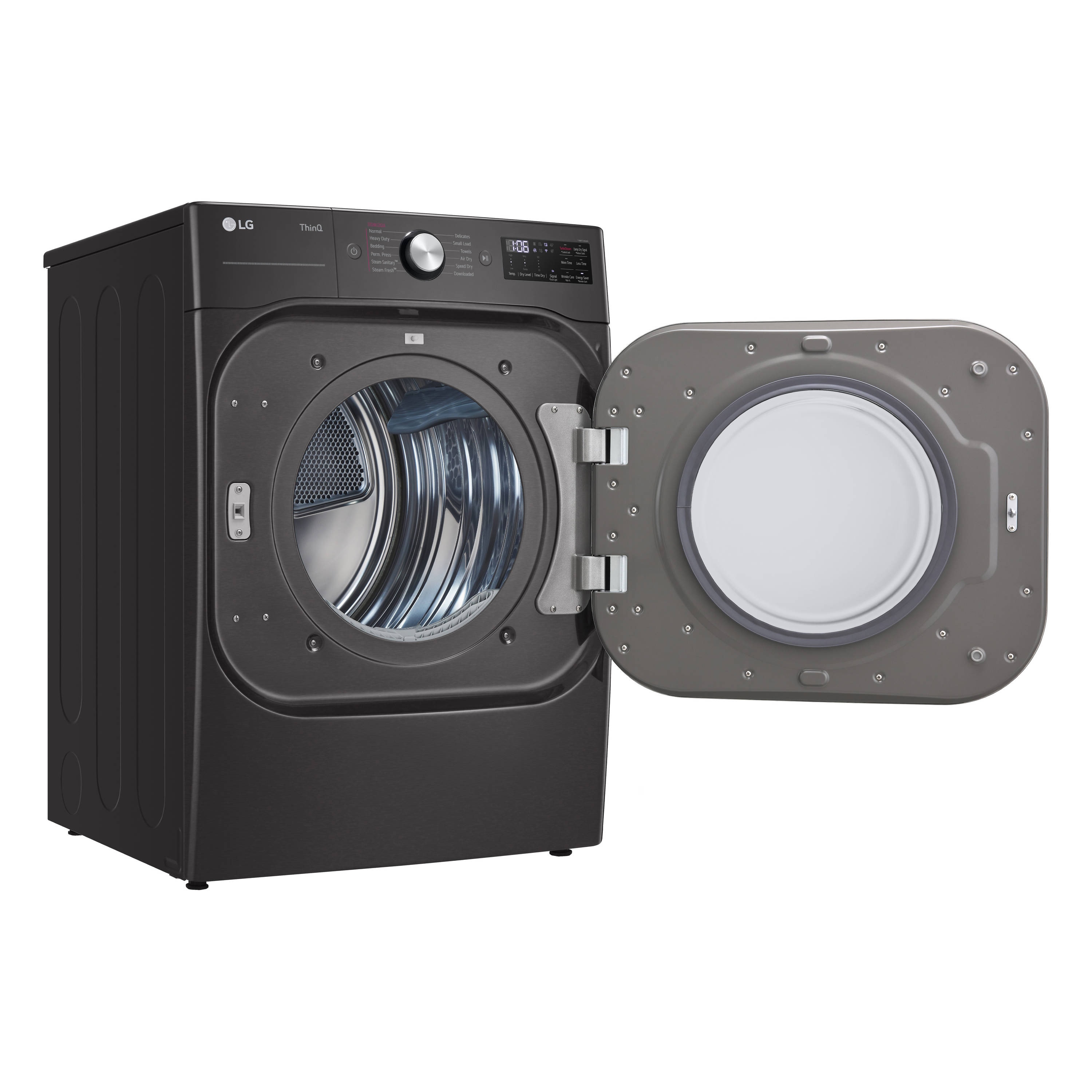 Secadora eléctrica ventila apilable con ciclo de vapor TurboSteam de 9 pies cúbicos en acero negro con certificación Energy Star DLEX8900B de LG
