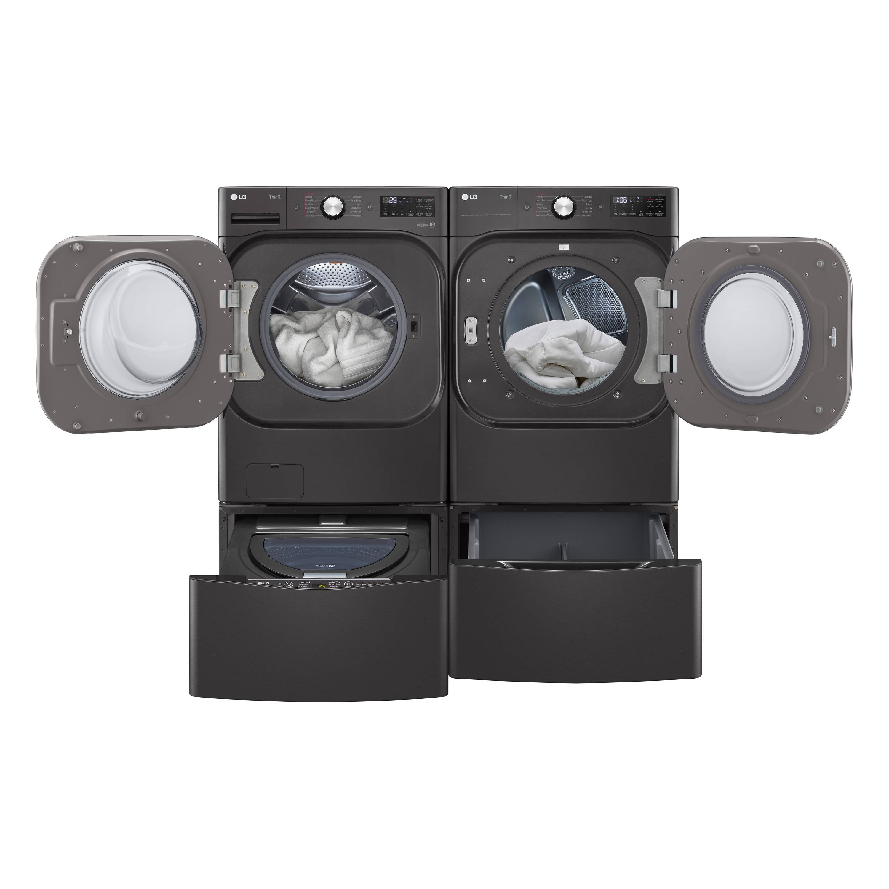 Secadora eléctrica ventila apilable con ciclo de vapor TurboSteam de 9 pies cúbicos en acero negro con certificación Energy Star DLEX8900B de LG