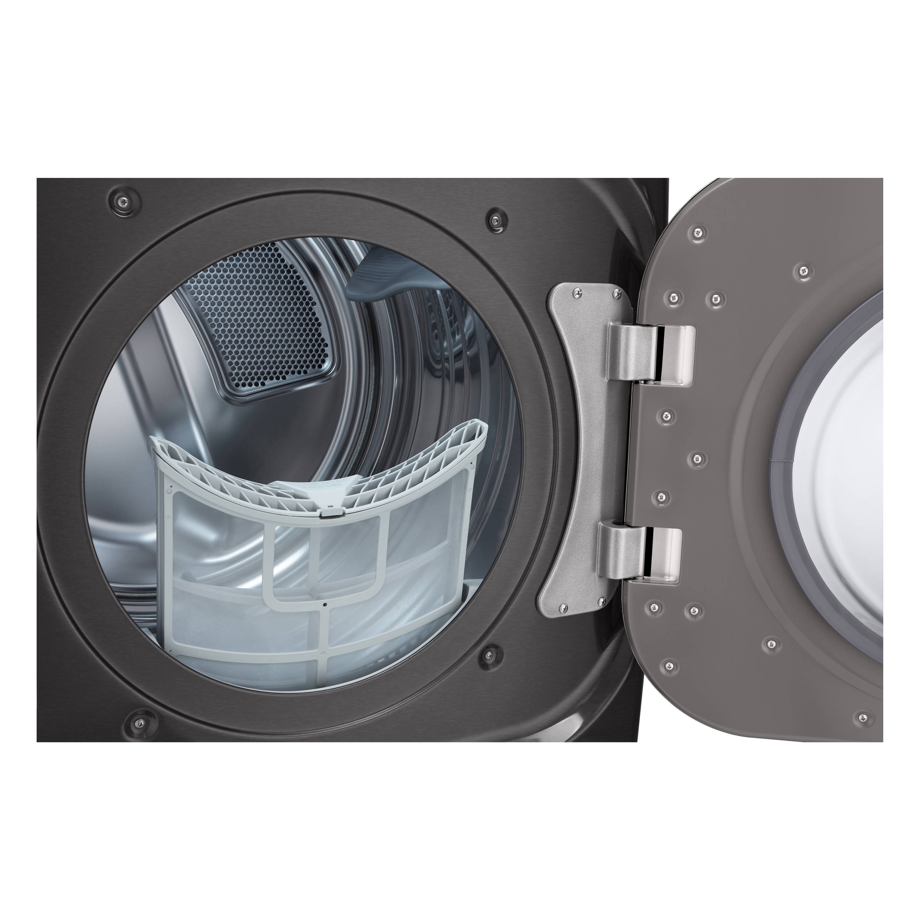Secadora eléctrica ventila apilable con ciclo de vapor TurboSteam de 9 pies cúbicos en acero negro con certificación Energy Star DLEX8900B de LG