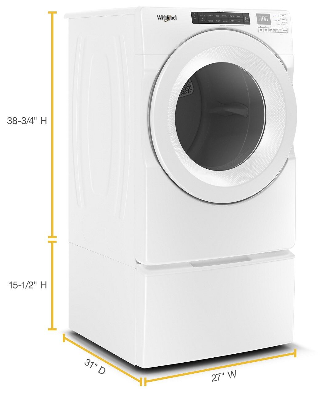Secadora de gas apilable Whirlpool de 7.4 pies cúbicos (Blanca) Certificada Energy Star WGD560LHW