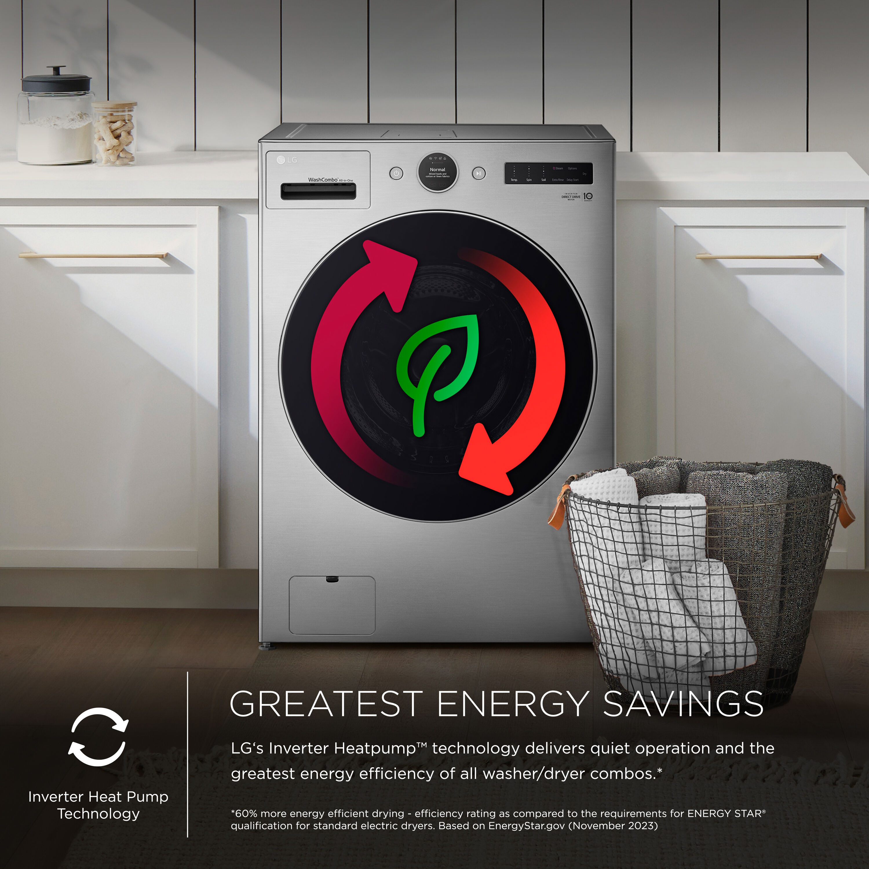 Combo Lavadora Secadora sin ventilación de acero negro de 5 pies cúbicos con TurboLavado360 de LG (Certificación ENERGY STAR) WM6998HBA