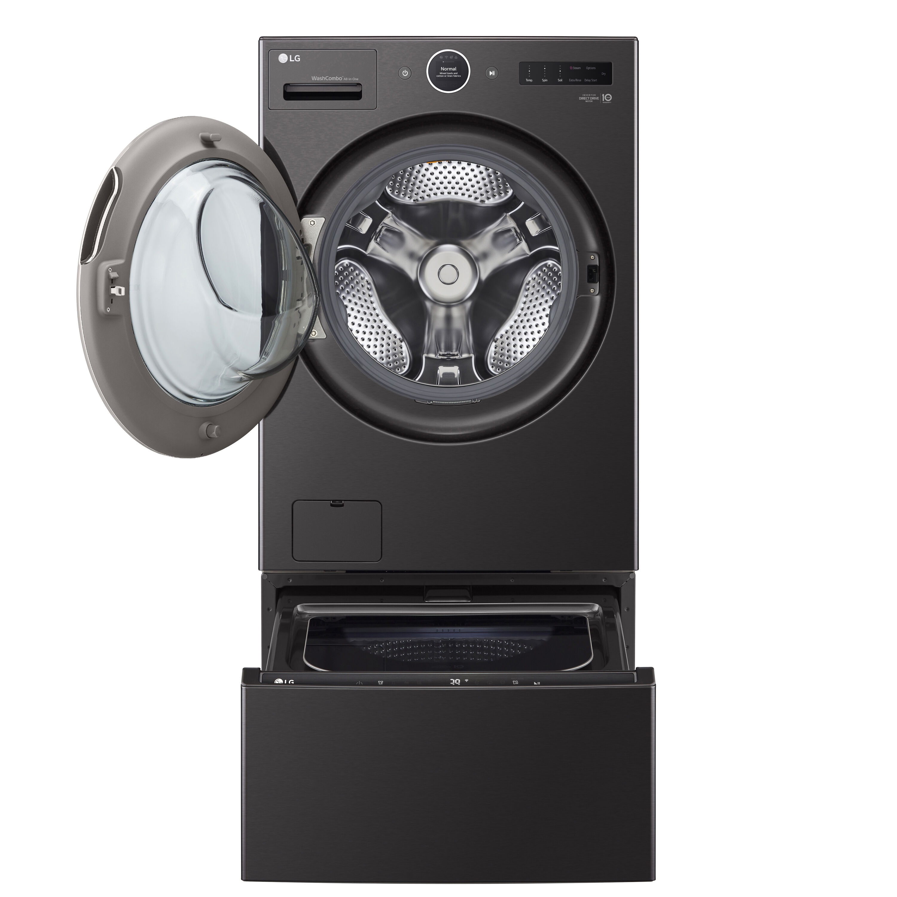 Combo Lavadora Secadora sin ventilación de acero negro de 5 pies cúbicos con TurboLavado360 de LG (Certificación ENERGY STAR) WM6998HBA