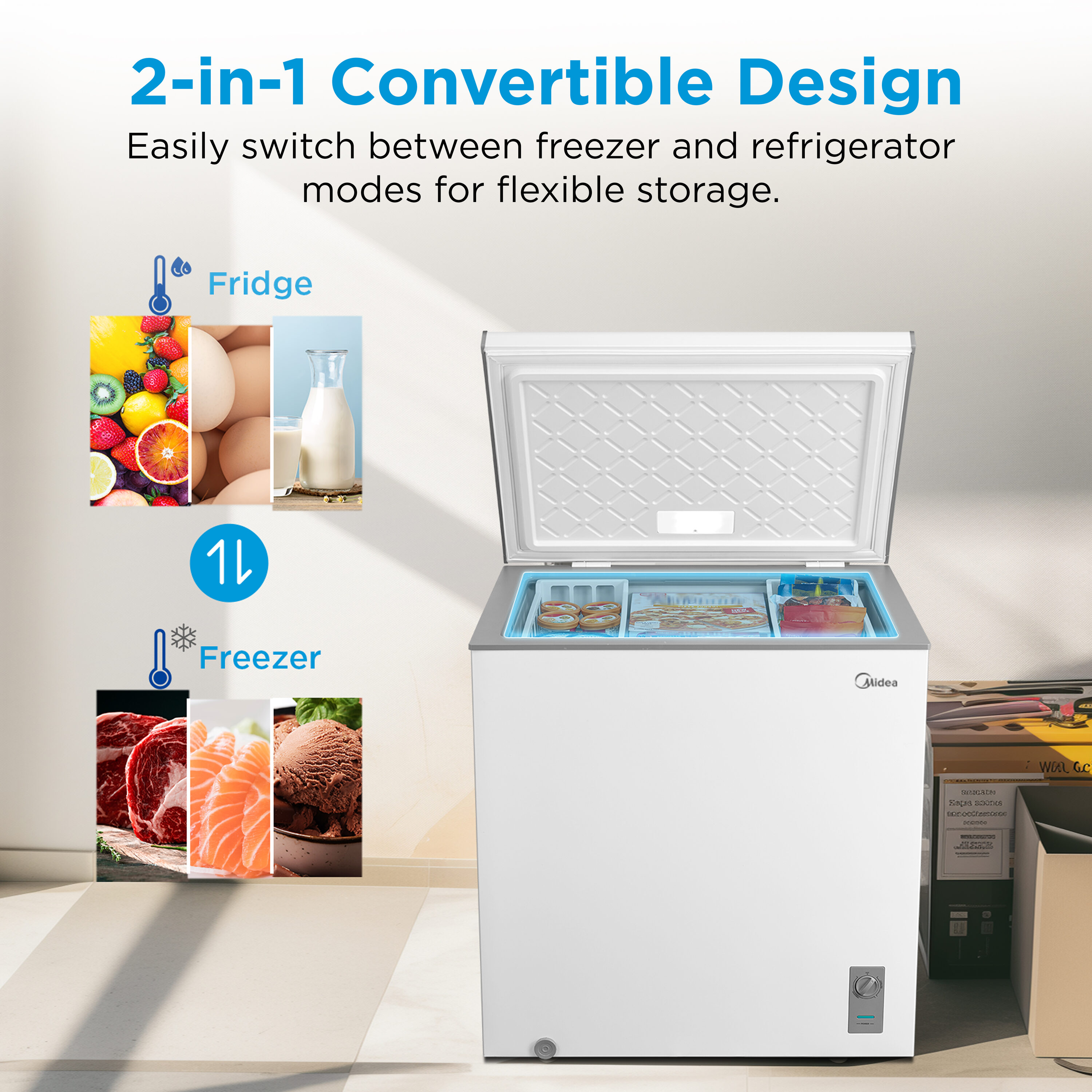 Congelador de Sótano de 7 pies cúbicos listo para el Garaje Convertible a Refrigerador (Blanco)