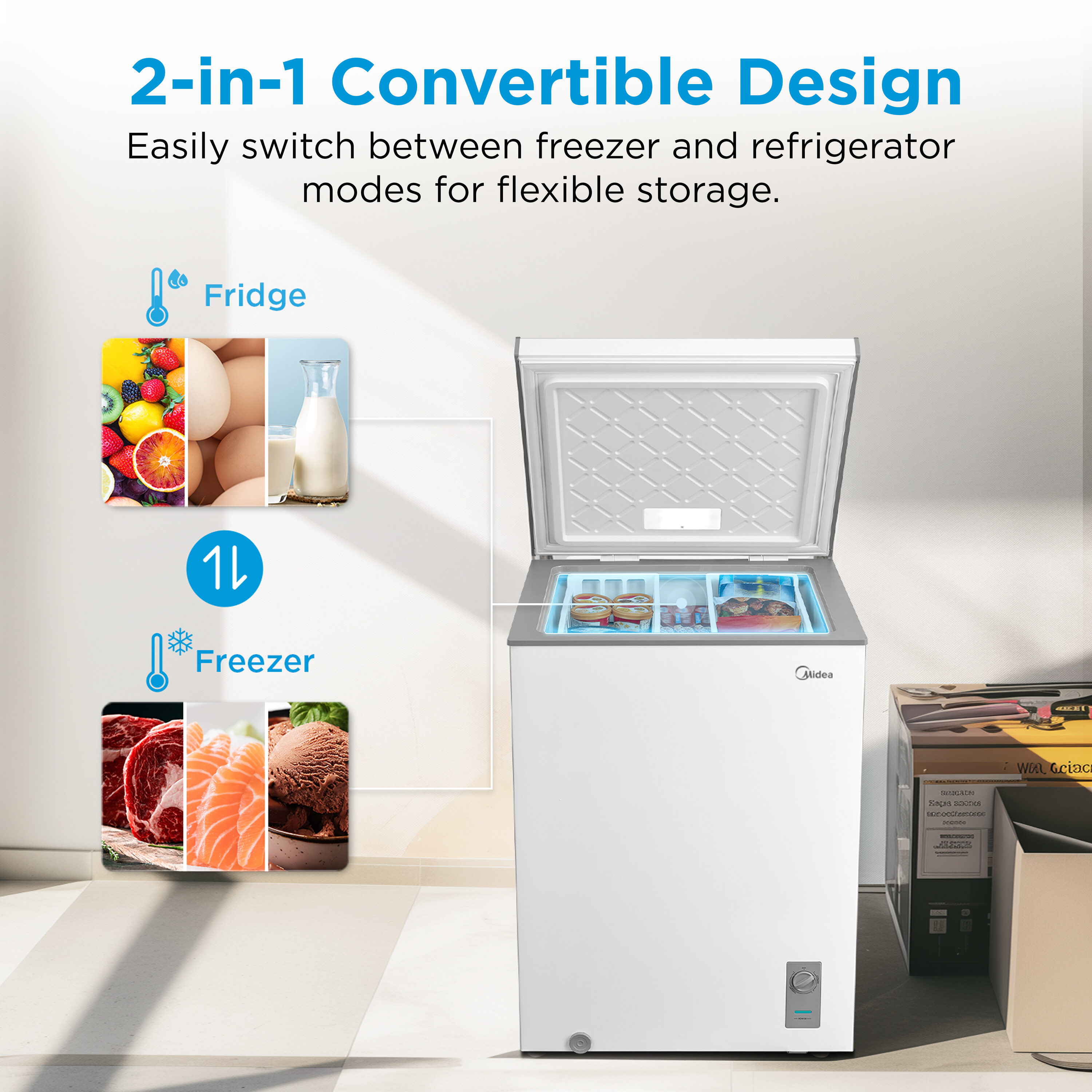 Congelador tipo baúl listo para garaje convertibl a refrigerador de 5.1 pies cúbicos (blanco) MRC05M5CWW