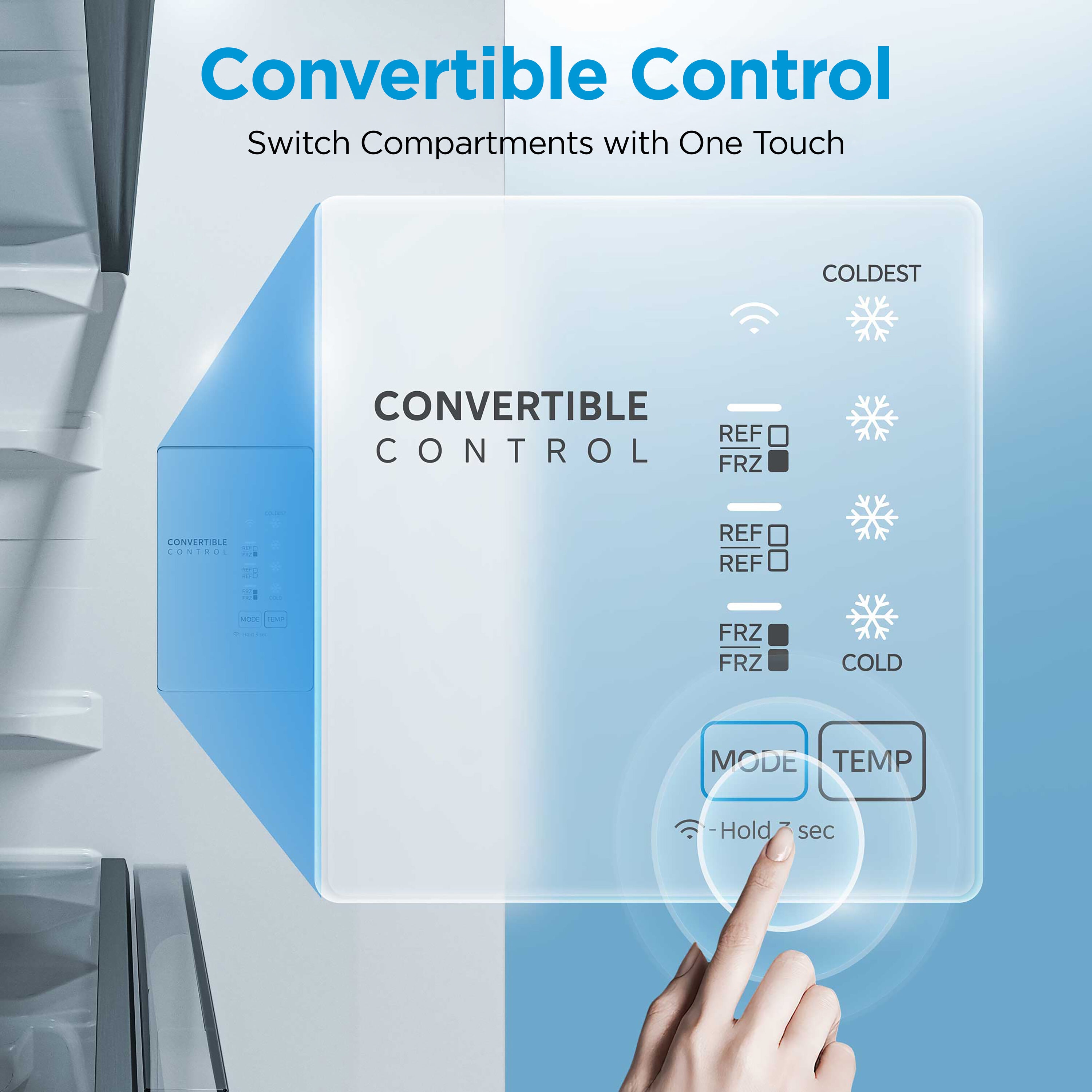 Congelador/Refrigerador Vertical Convertible Midea 50/50 Flex de 20 pies cúbicos para Garage, listo para garage, sin escarcha (Blanco) Certificado ENERGY STAR MRU21C7BWW