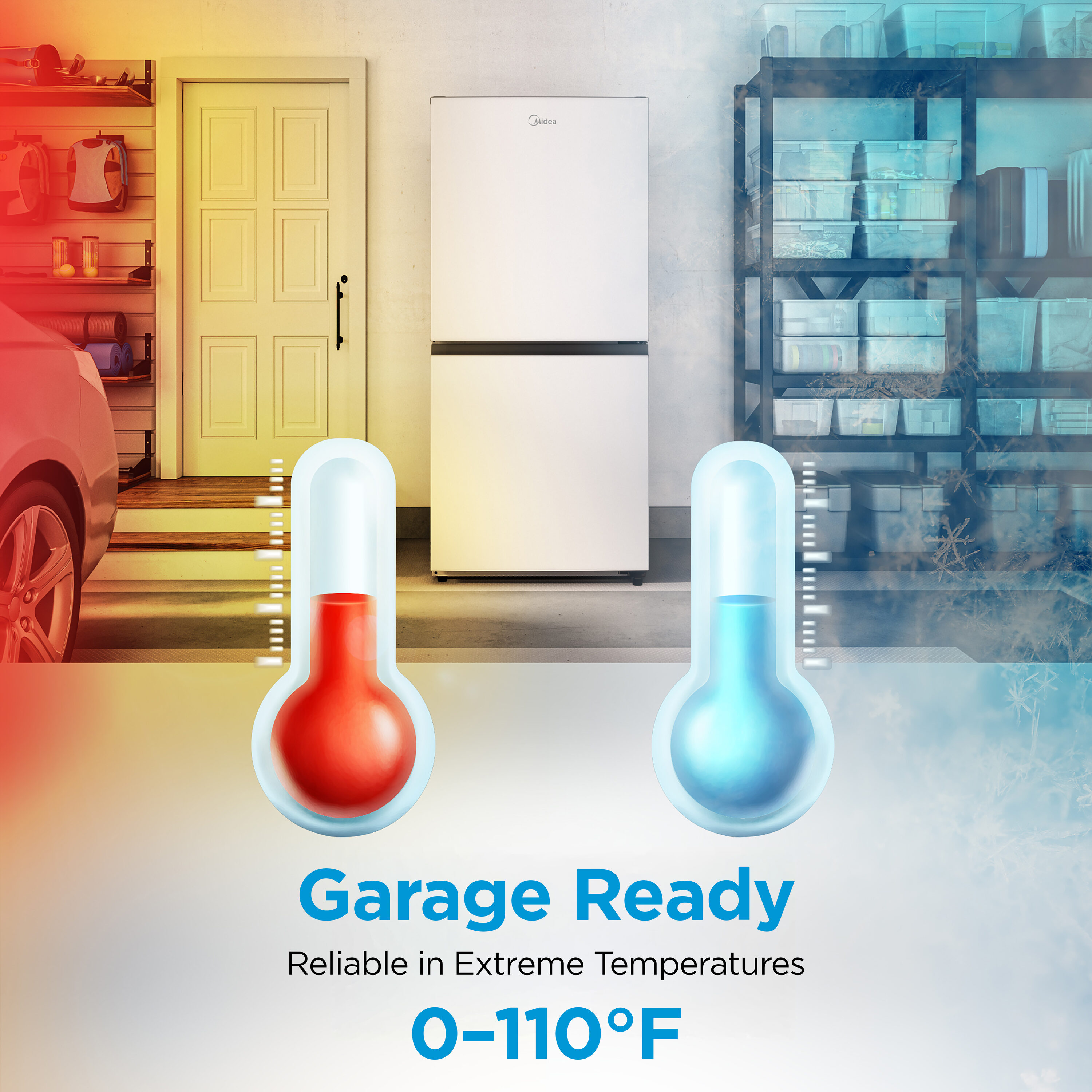 Congelador/Refrigerador Vertical Convertible Midea 50/50 Flex de 20 pies cúbicos para Garage, listo para garage, sin escarcha (Blanco) Certificado ENERGY STAR MRU21C7BWW