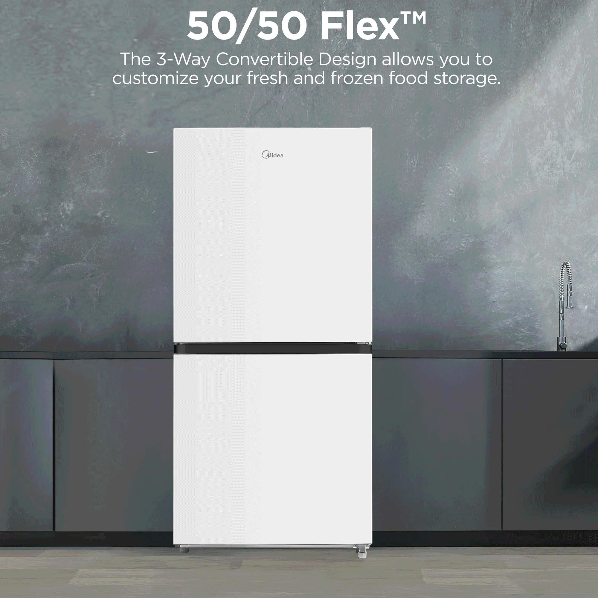 Congelador/Refrigerador Vertical Convertible Midea 50/50 Flex de 20 pies cúbicos para Garage, listo para garage, sin escarcha (Blanco) Certificado ENERGY STAR MRU21C7BWW