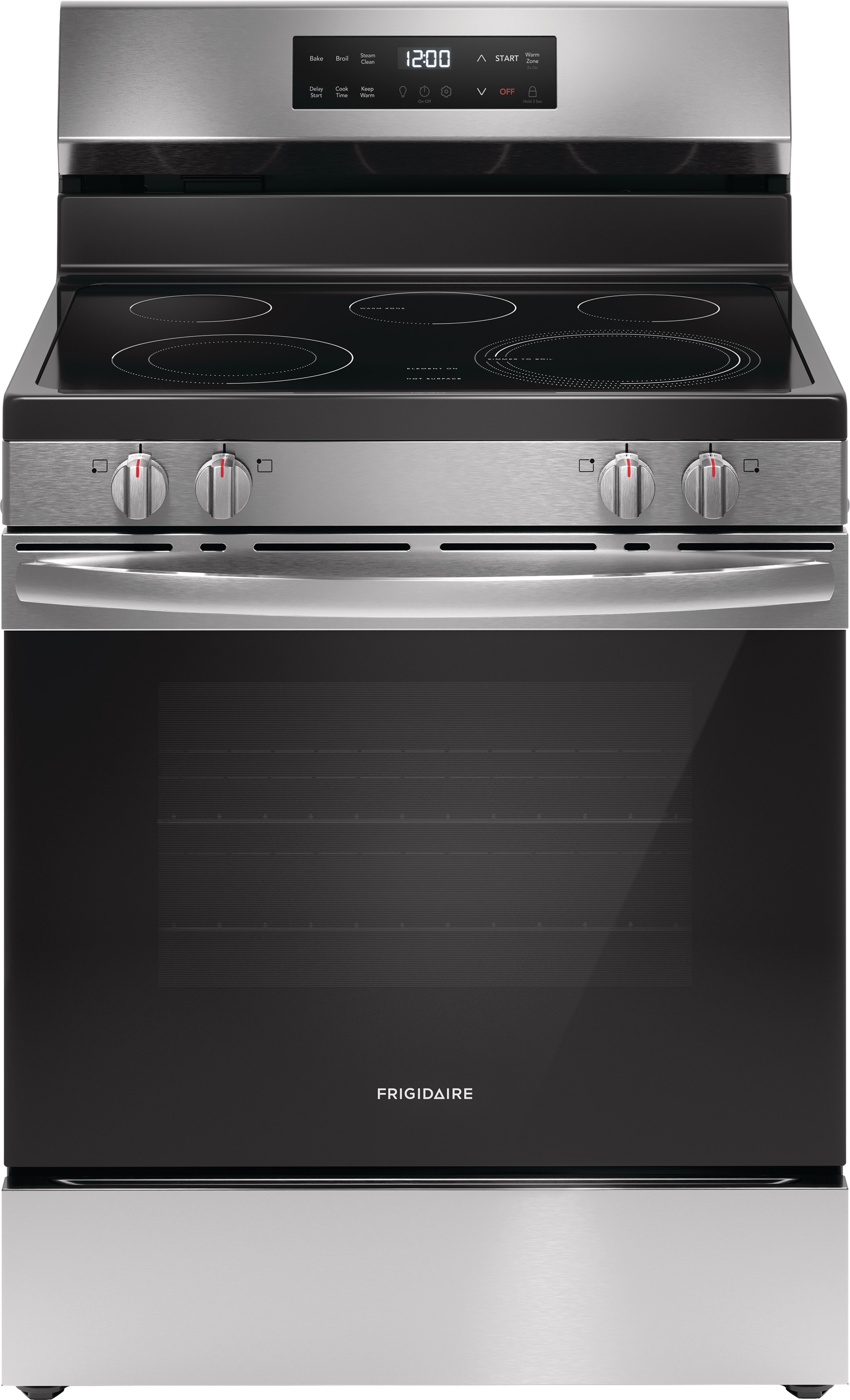 Estufa eléctrica independiente de 5 quemadores de vidrio de 30 pulgadas de acero inoxidable resistente a las huellas dactilares de 5.3 pies cúbicos de Frigidaire