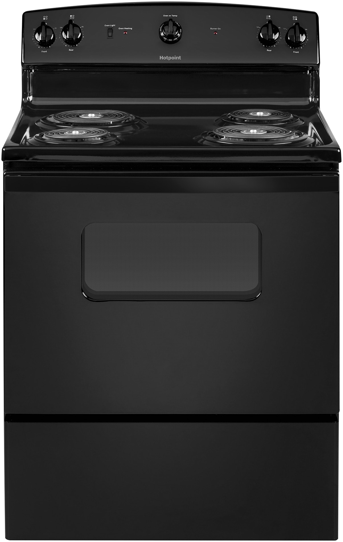 Estufa eléctrica independiente de 30 pulgadas con 4 quemadores y 5.0 pies cúbicos de capacidad (Negro)